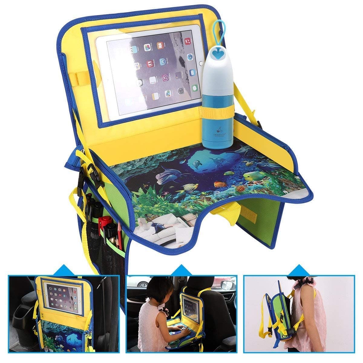 ECOOLBUY Multi Functions Kids Travel Car Seat Portable Play Food Tray Storage Buggy Pushchair Lap Adjustable (Snack Tray + Gift)