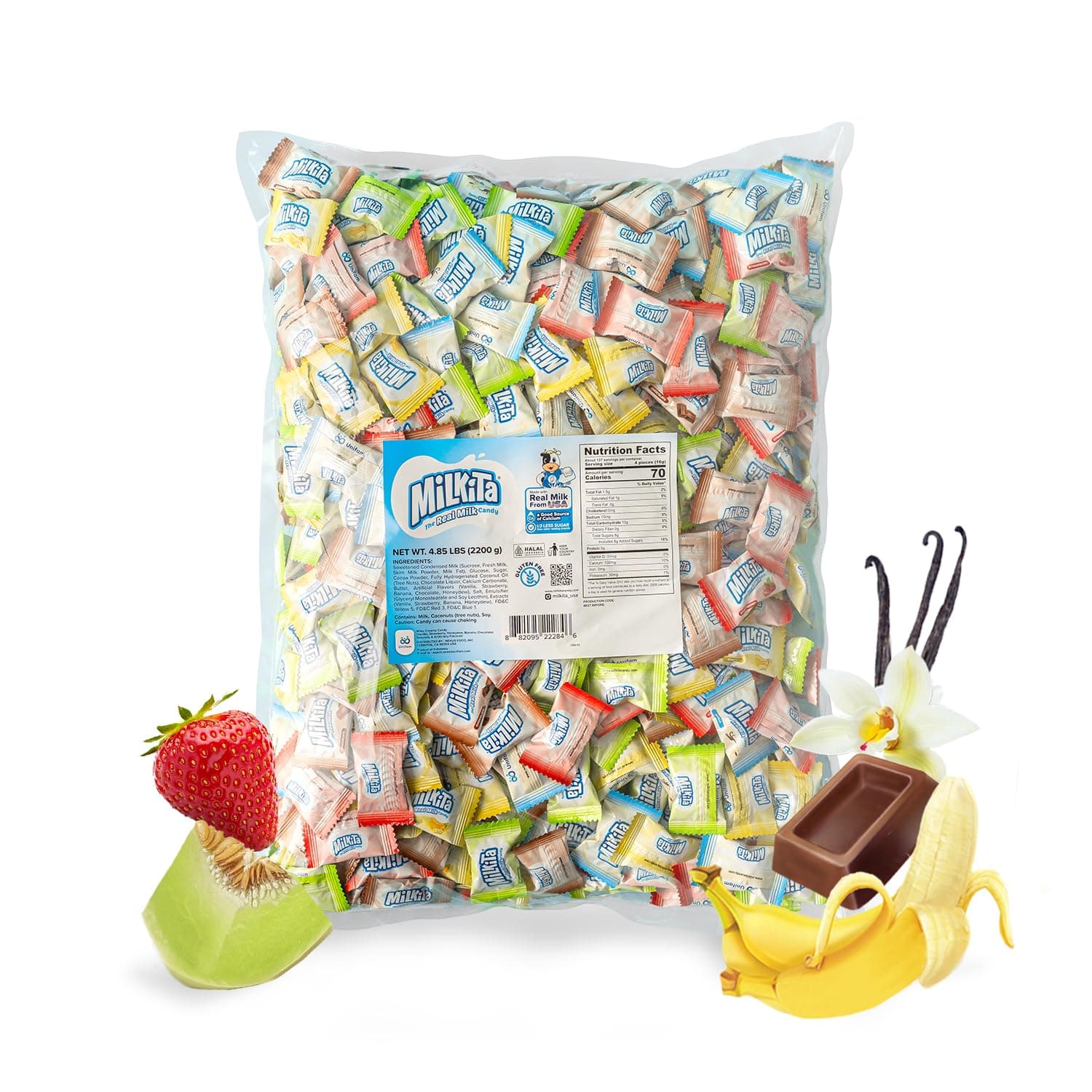 The Real Milk Candy Bulk Pack – Assorted Healthy Sweets Made with Real Milk & Calcium – Individually Wrapped Low Sugar & Gluten Free Candy for Sharing & Snacking (550 Count Bag)