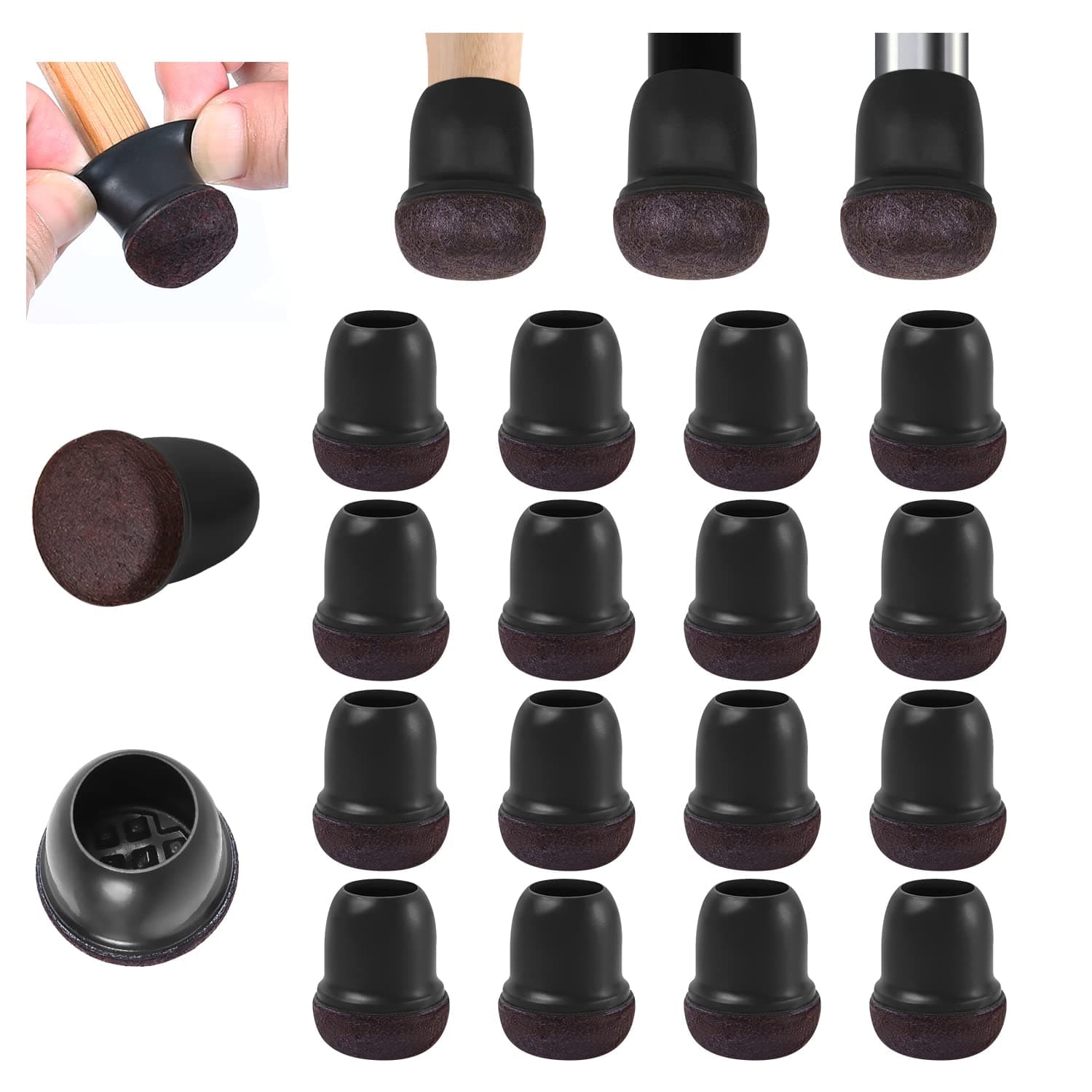 Ezprotekt 24 Pcs Small Black Silicone Chair Leg Floor Protectors for Hardwood Floor, Chair Leg Caps Cover, Felt Furniture Protectors Pads, Bar Stool Leg Protector Round (S Fit: 3/5" to 3/4", 15-19mm)
