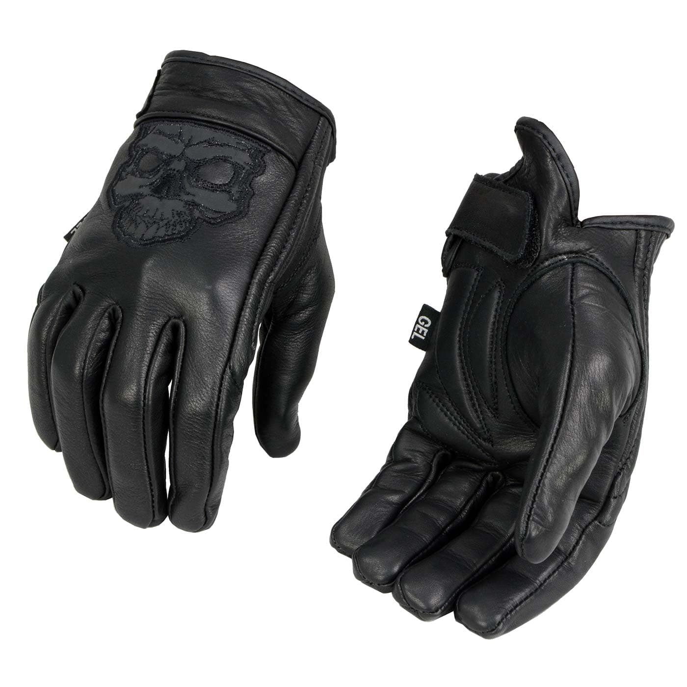 MG7570 Men's Reflective Skull Premium Leather Short Wrist Gel Palm Driving Gloves