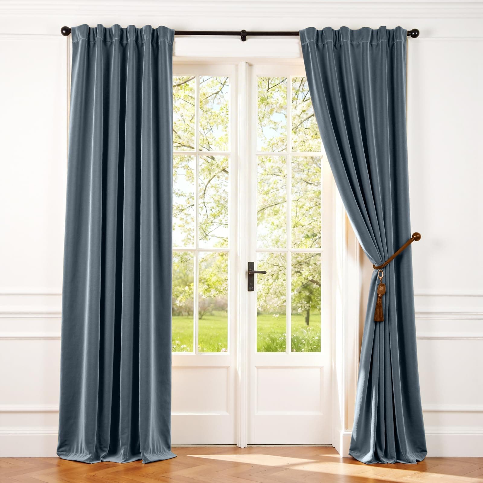 Lazzzy Velvet Blackout Curtains Thermal Insulated Room Window Drapes Super Soft Luxury Curtains for Living Room Bedroom Rod Pocket 2 Panels, Dark Slate, 52" W x 84" L