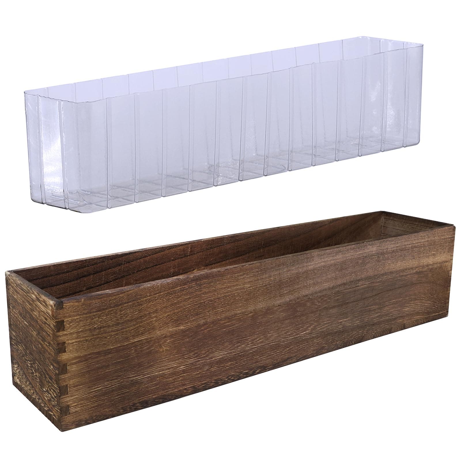 Winlyn Rustic Rectangular Wooden Planter Box, 17.3" L x 3.9" W x 3.9" H, Brown, Indoor/Outdoor, Perfect for Succulents, Flowers, and More