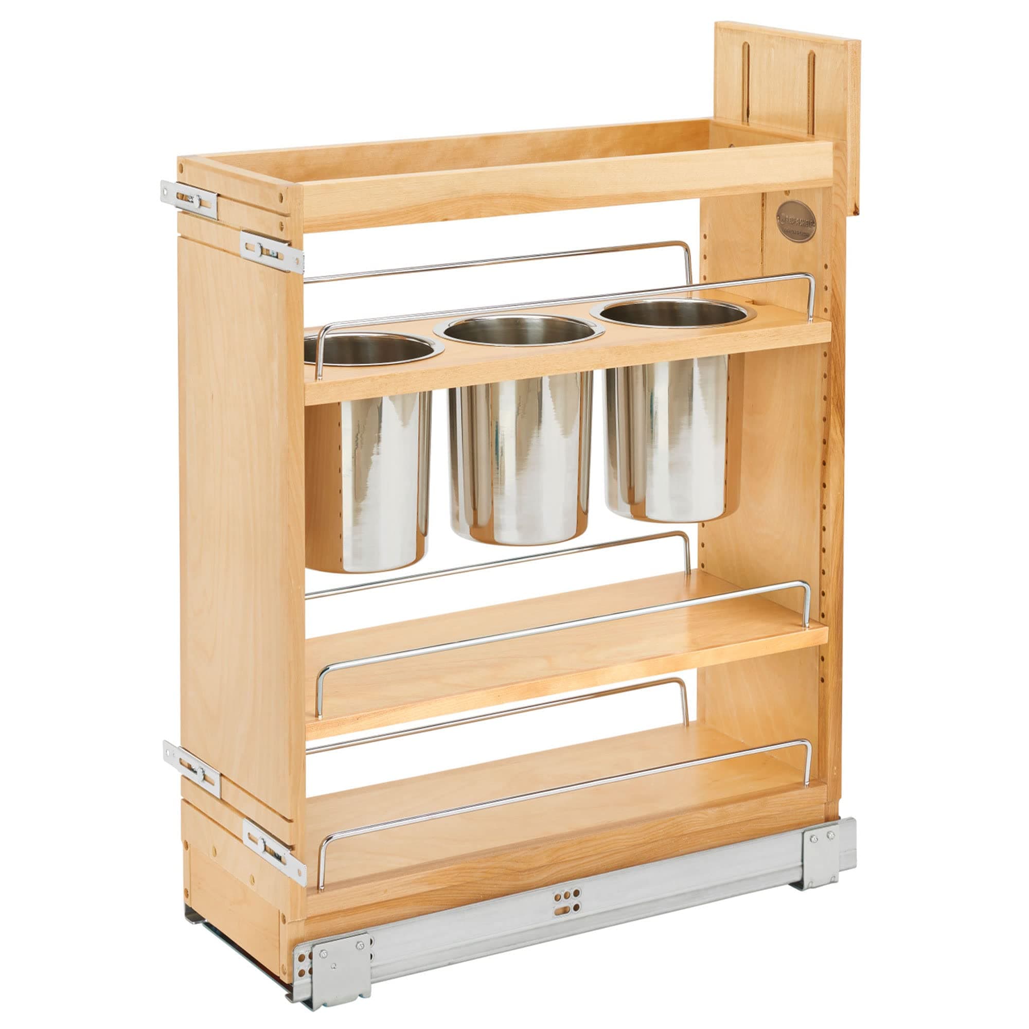 8 in. Pull Out Storage Organizer for Base Kitchen Cabinets w/Soft-Close, Sliding Shelves for Utilities, Utensils or Spices, Maple, 448UT-BCSC-8C