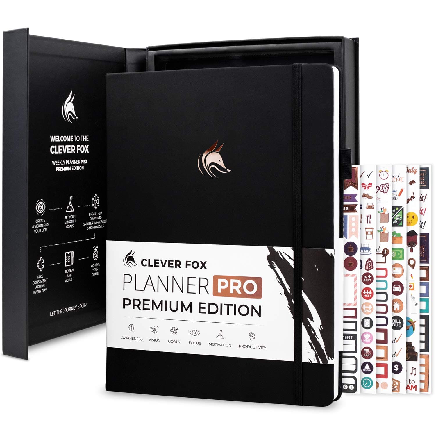 Clever Fox Planner Pro Premium – Luxurious Weekly & Monthly Planner with Budget Organizer for Productivity & Goals, Undated, A4 (Black)