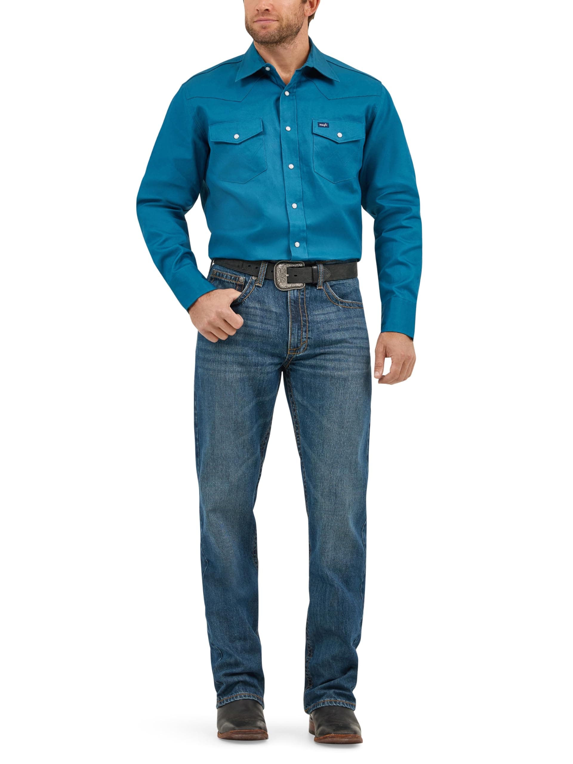 Men's Cowboy Cut Western Chambray Snap Long Sleeve Work Shirt