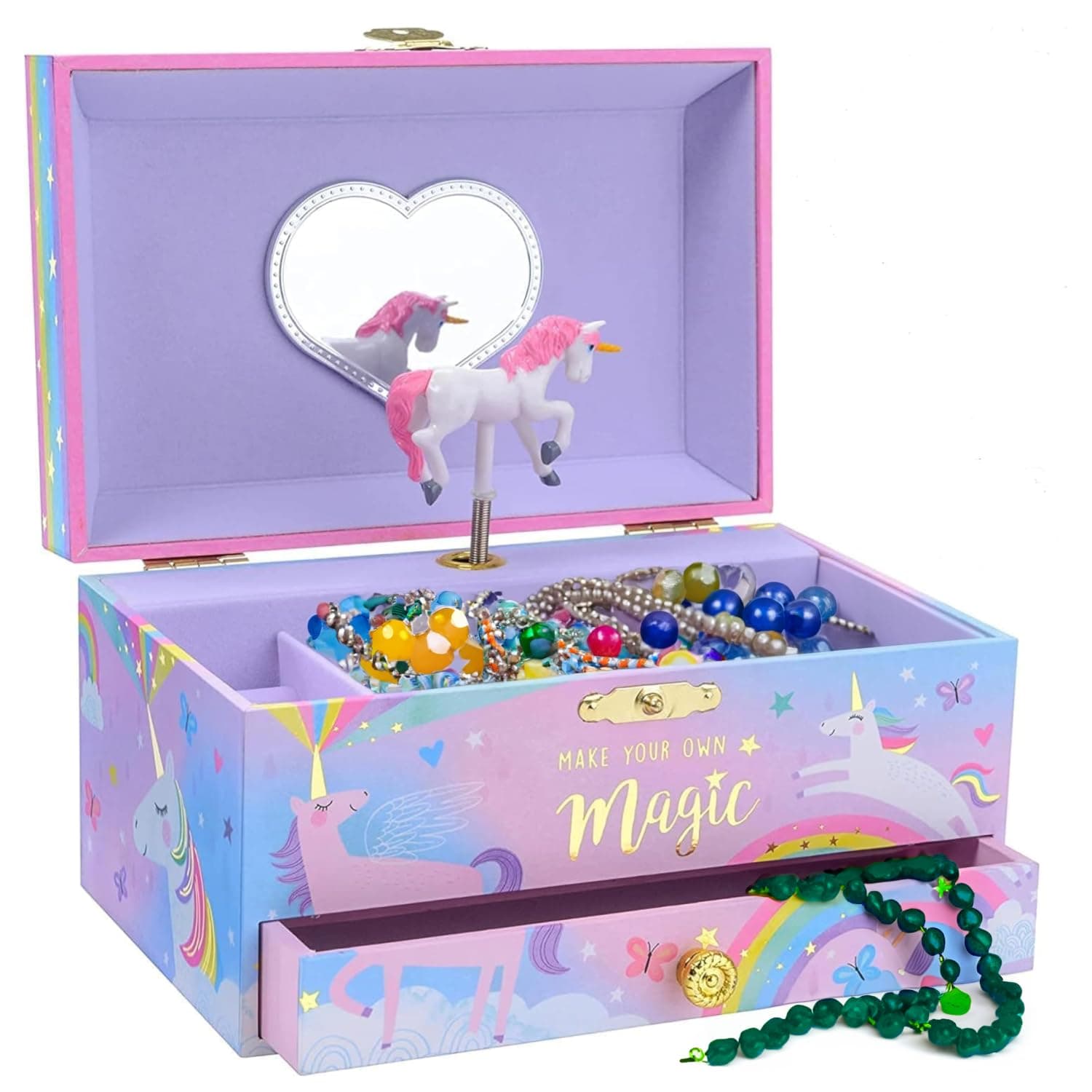 Jewelkeeper Girl's Musical Jewelry Storage Box with Pullout Drawer, Cotton Candy Unicorn Design, The Beautiful Dreamer Tune