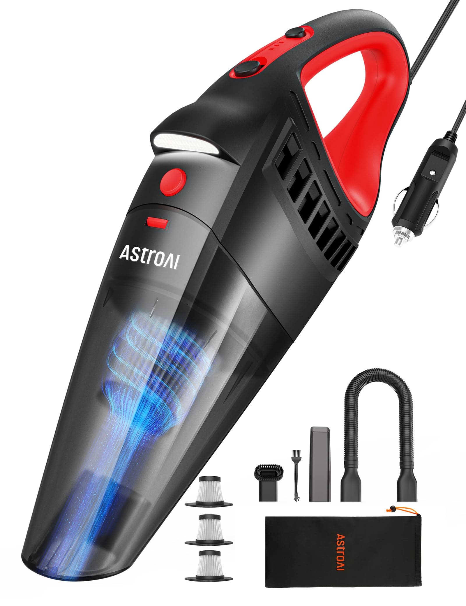 AstroAI Car Vacuum Cleaner with 1 Year Warranty, Portable Handheld Vacuum Cleaner with 100 Watts 12V DC Power, Strong 7500PA, HEPA Filter,16.4 Ft Long Cable, LED Light, 3 Filters for Quick Cleaning