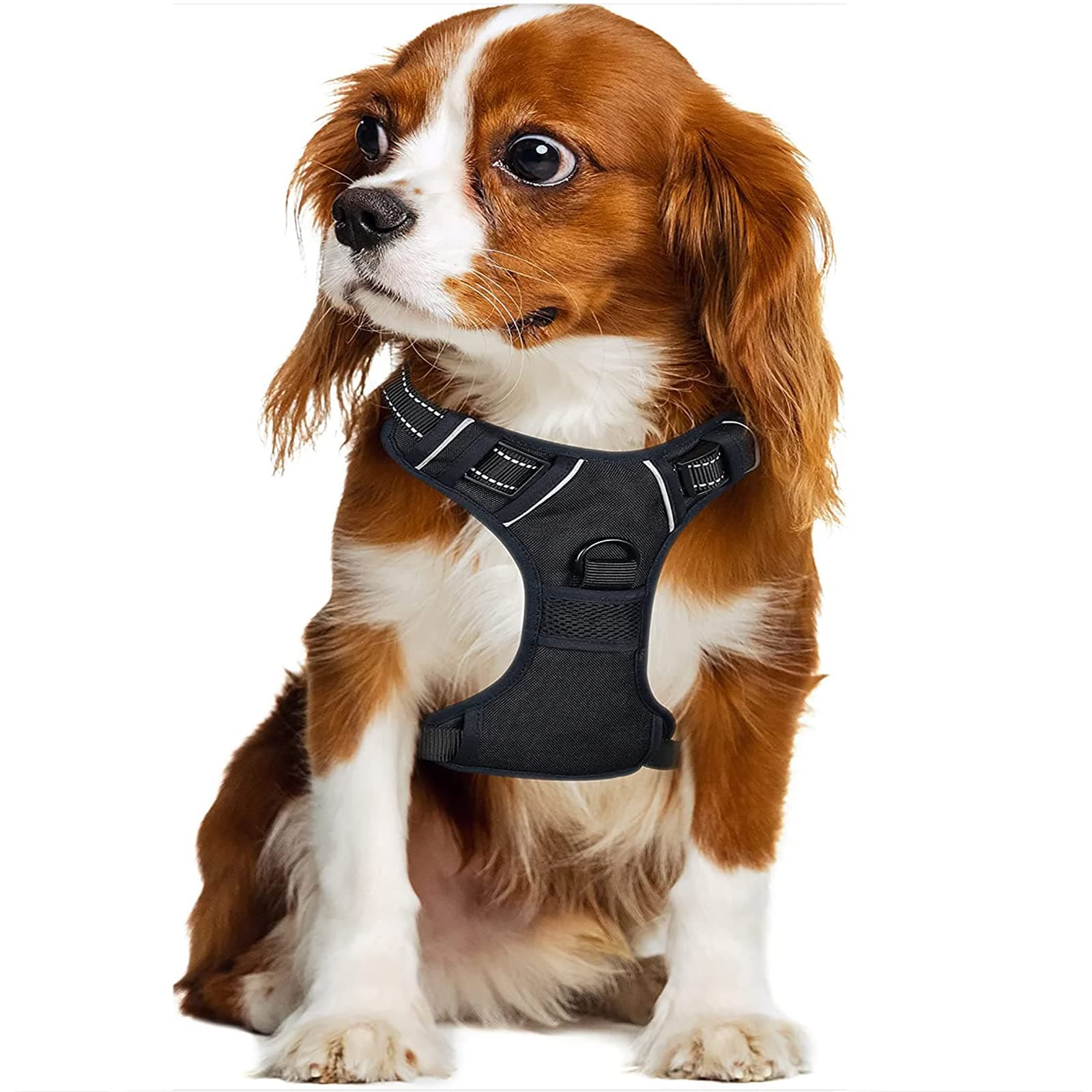 BOMEKS Dog Harness, Adjustable Pet Harnesses No Pull No-Choke Pet Vest Harness Easy Control Padded Handle for Small Medium Large Dogs, Black