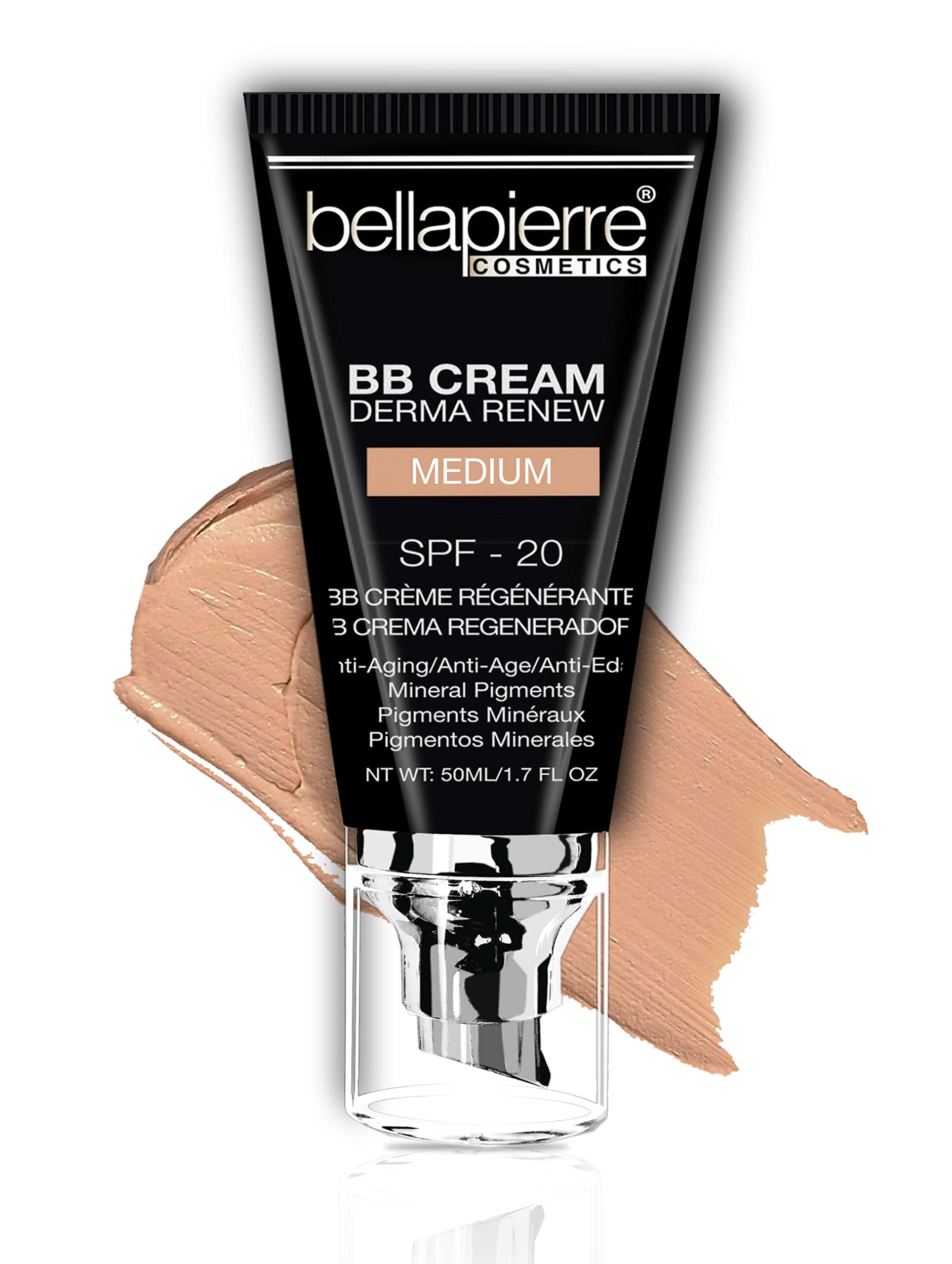 bellapierre BB Cream with SPF 20 - Tinted Sunscreen, Concealer, Matte Foundation, & Moisturizing Face Cream | Lightweight Formula + Pump Top Applicator | Non-Toxic & Paraben Free - 48 ML - Medium