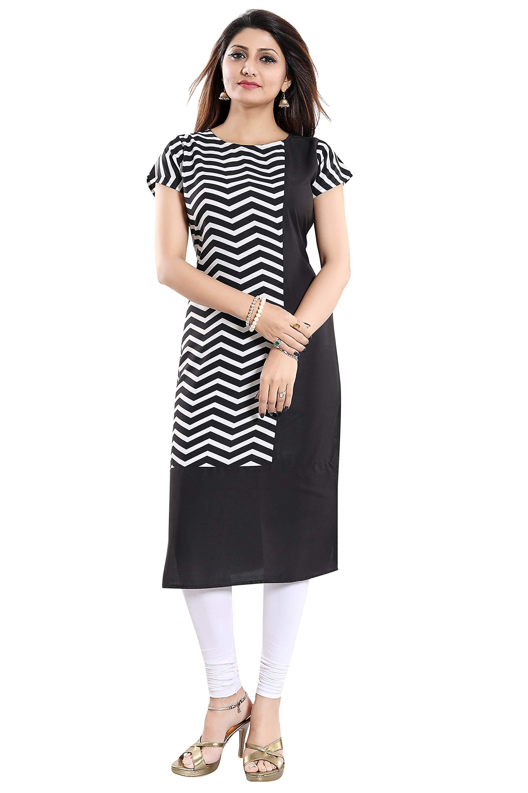Creation Women's crepe Straight Kurta (ALC9092_ Black_ Small)