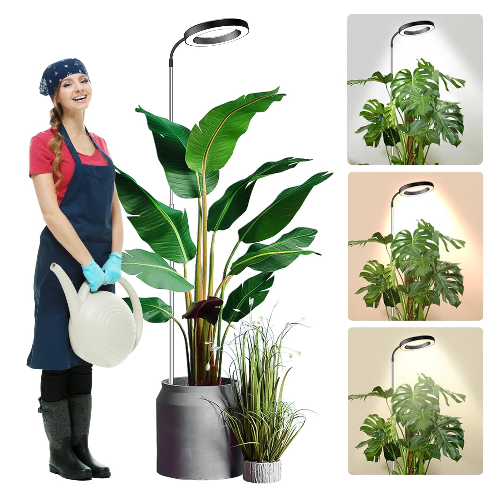 wolezek Grow Lights - 80 LED Full Spectrum, 65in Plant Lights with 360° Gooseneck, 3 Color, 6/12/16H Timer, 5 Brightness, Height Adjustable, Black