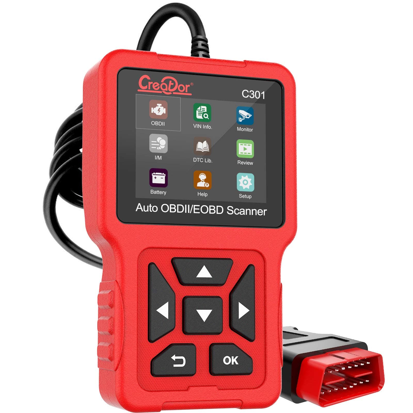 C301 OBD2 Scanner OBDII Code Reader Diagnostic Scan Tool with Battery Test for All OBD-II Protocol Cars Since 1996 Check Engine Light