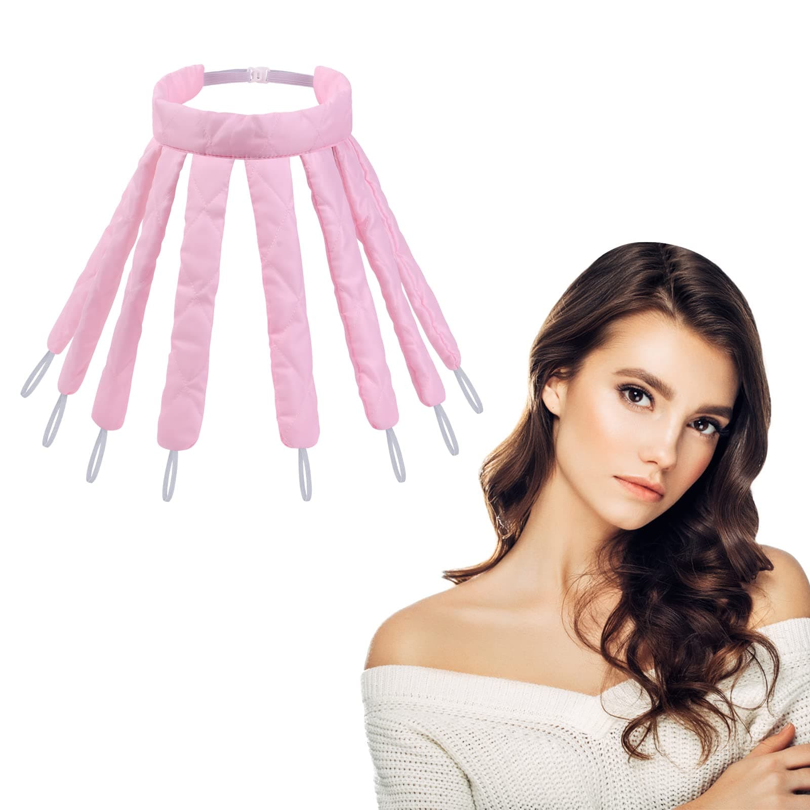 Octopus Heatless Curling Rod Headband, Octopus Design No Heat Hair Curlers for Long Hair, Soft Sleeping Overnight Silk Ribbon Hair Rollers Lazy Curler Set DIY Hair Styling Tools (Pink)