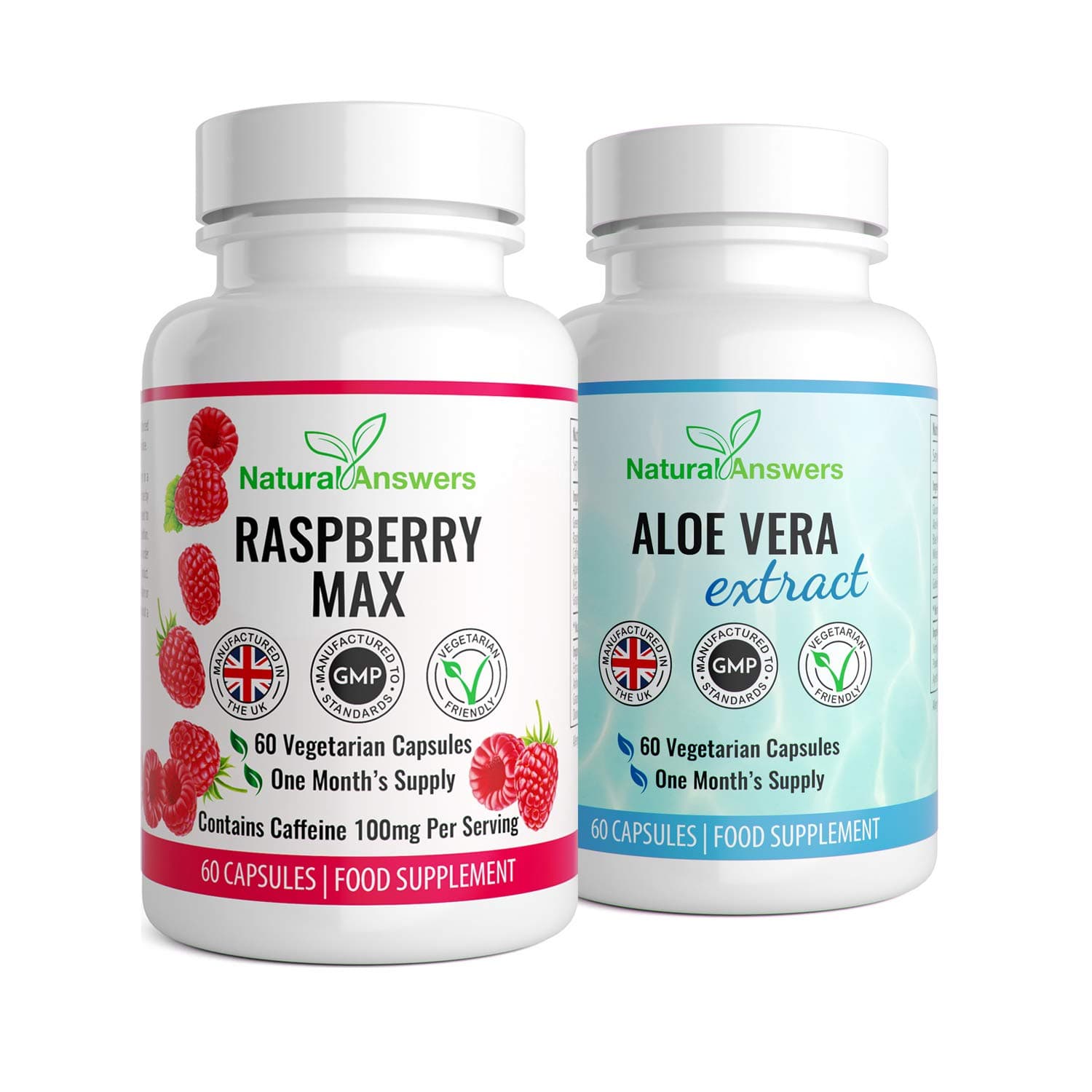 Raspberry Ketone & Aloe Vera Colon Cleanse | Detox & Weight Loss Fat Burner Combo | 1 Month Supply | Vegetarian Friendly | Bloating Relief | Keto Diet | Well Known Trusted Brand Natural Answers