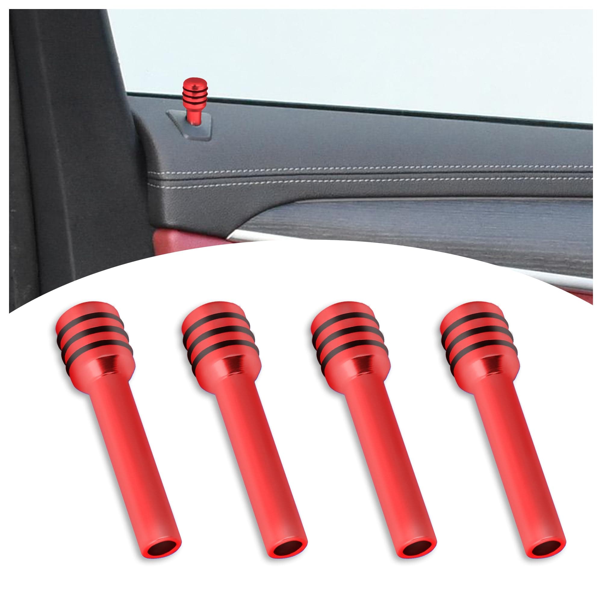 Junecarp 4PCS Car Door Lock Knobs,Aluminum Alloy Car Door Lock Cover with M4 Internal Thread for Car Decoration,Universal Interior Car Accessories Door Lock Pin for Car Truck SUV (Red)