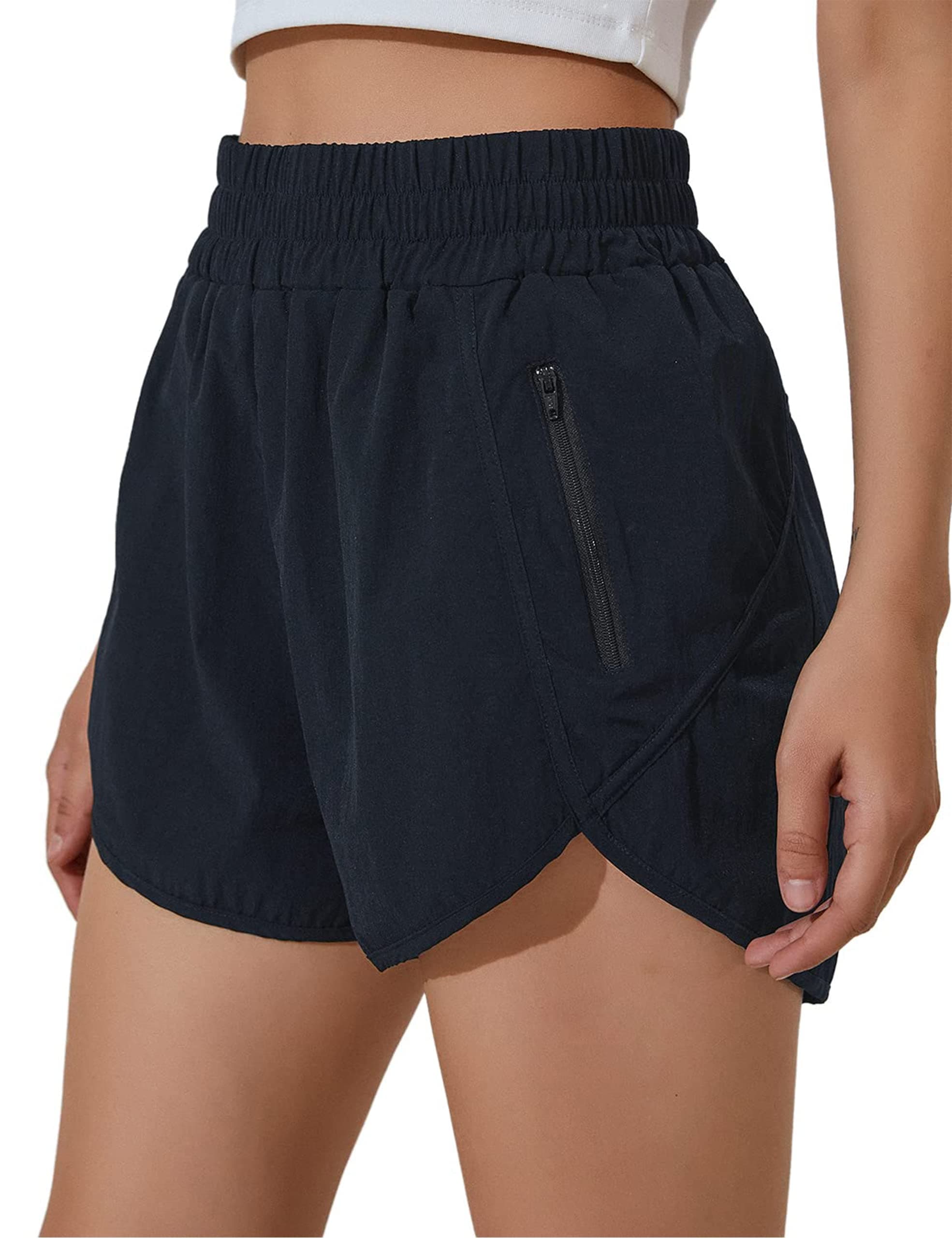 Women's Running Shorts Elastic High Waisted with Pockets, 2.5" Sporty Workout Quick Dry Athletic Shorts