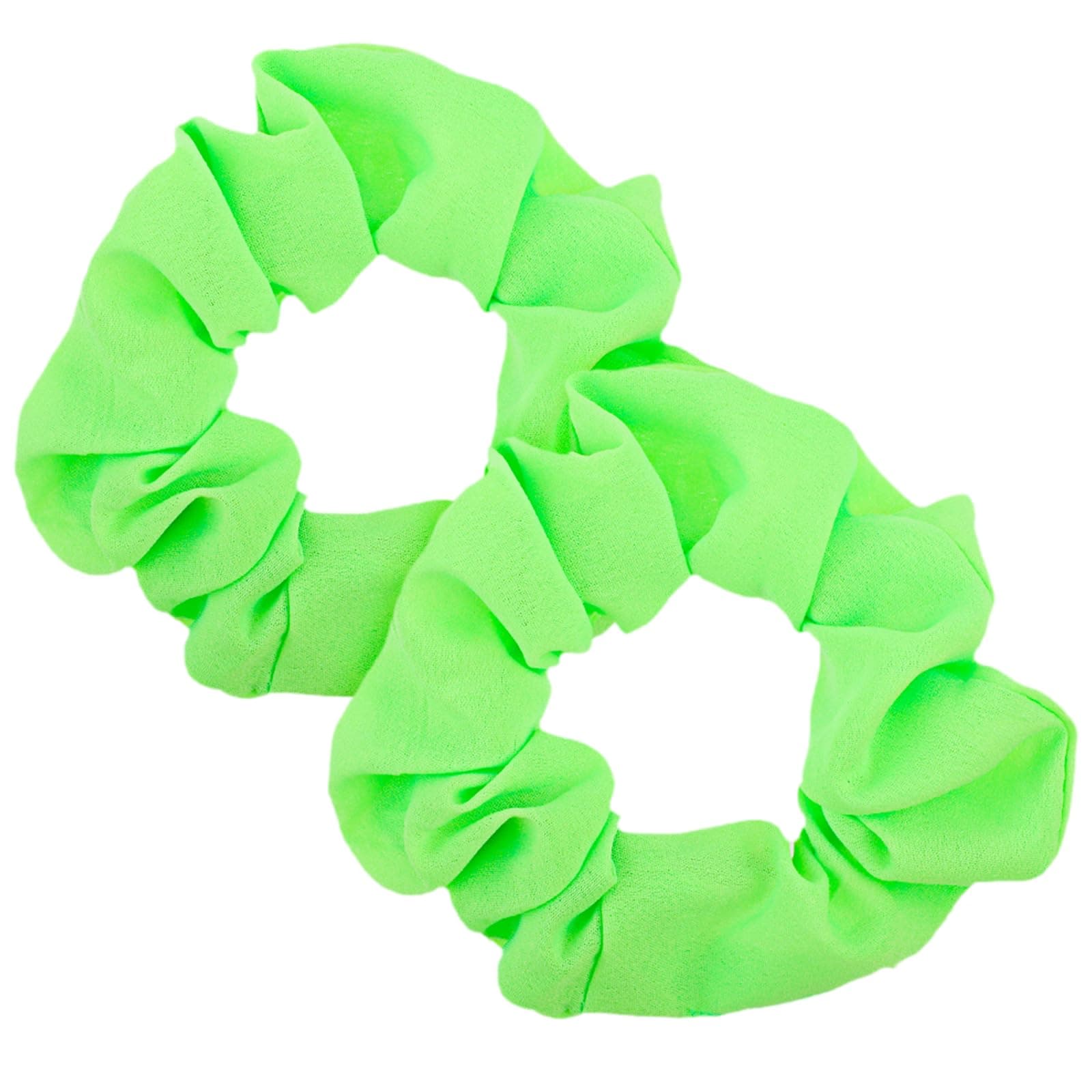 Lusofie 2Pcs 80s Neon Hair Scrunchies Large Scrunchie Green Scrunchy Elastics Hair Ties Ponytail Holder for Women and Girls Halloween