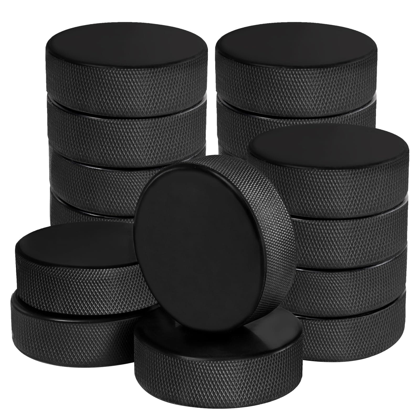 Tebery 18 Pack Classic Ice Hockey Puck with 2 Reusable Mesh Bag,Black,3 Inch