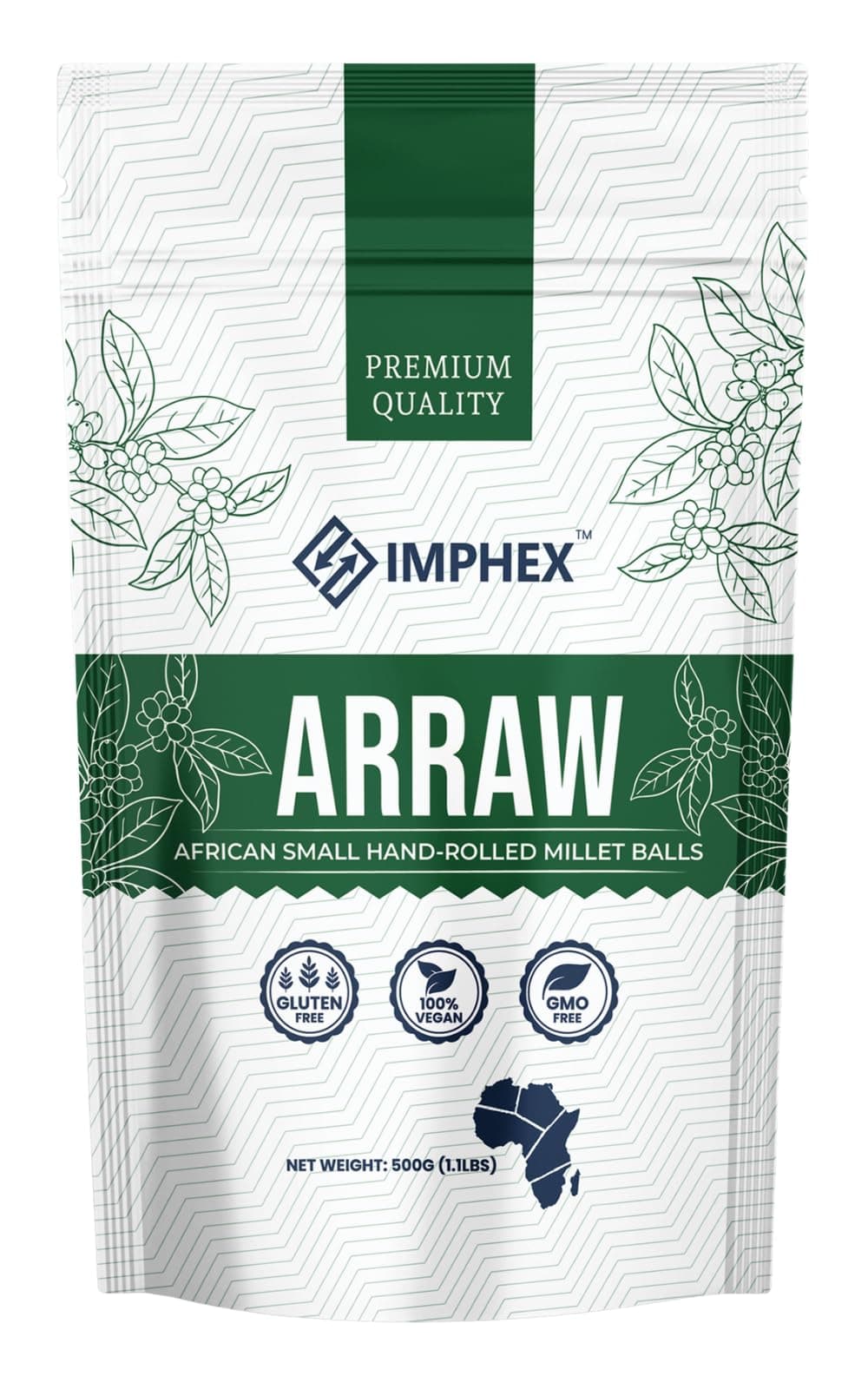 Imphex Arraw | African Small Hand-Rolled Millet Balls For Porridge | 500g (1.1 Pound) | Vegan | Gluten Free | Non GMO
