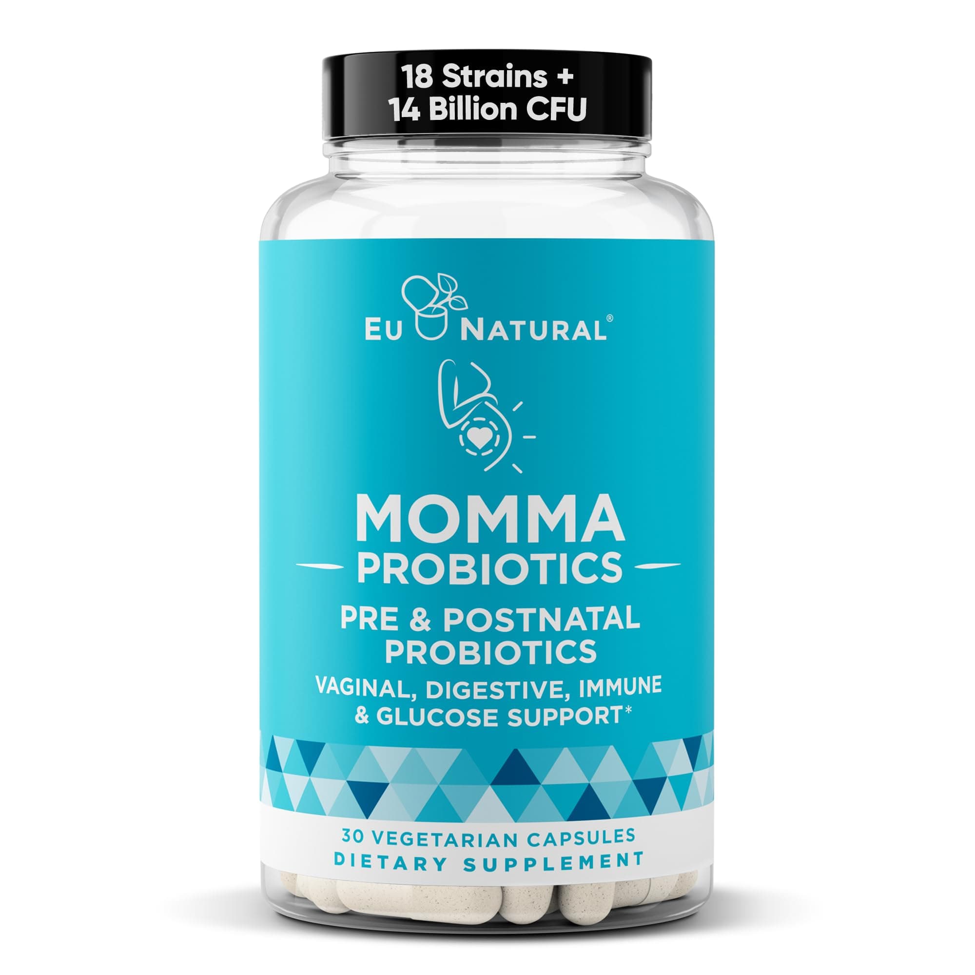 Momma Prenatal Probiotics Mom & Baby – Gut and Digestive Postpartum, Nursing, Morning Sickness Pregnancy Relief – 18 Clinically Proven Strains, 14 Billion CFU, Prebiotic – 30 Mini Vegan Capsules