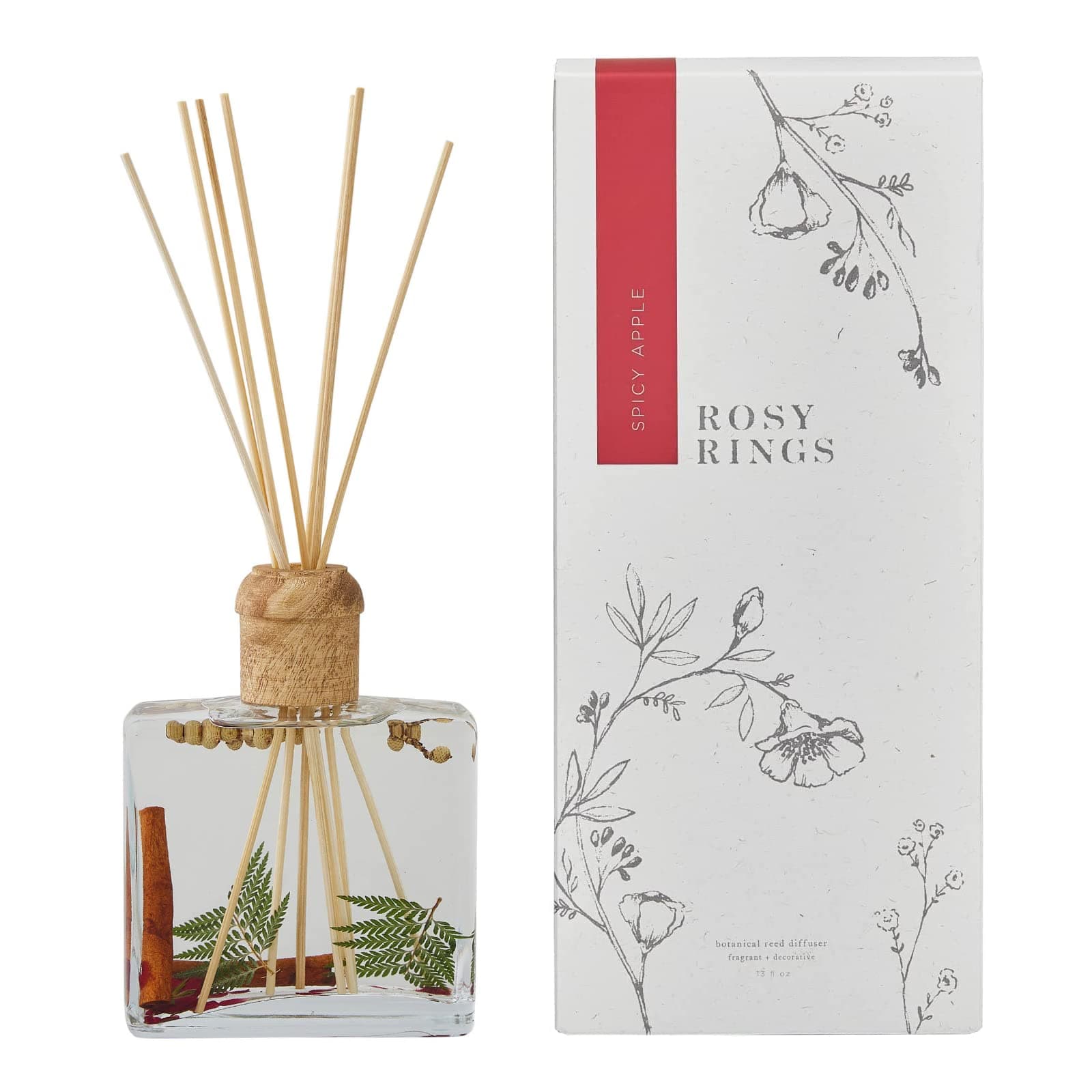 Rosy Rings Spicy Apple Botanical Reed Diffuser 13oz - Lasts 6-12 Months, Aromatherapy Diffuser, Reed Diffuser Sticks, Diffuser with Botanicals Perfect for Home Decor!
