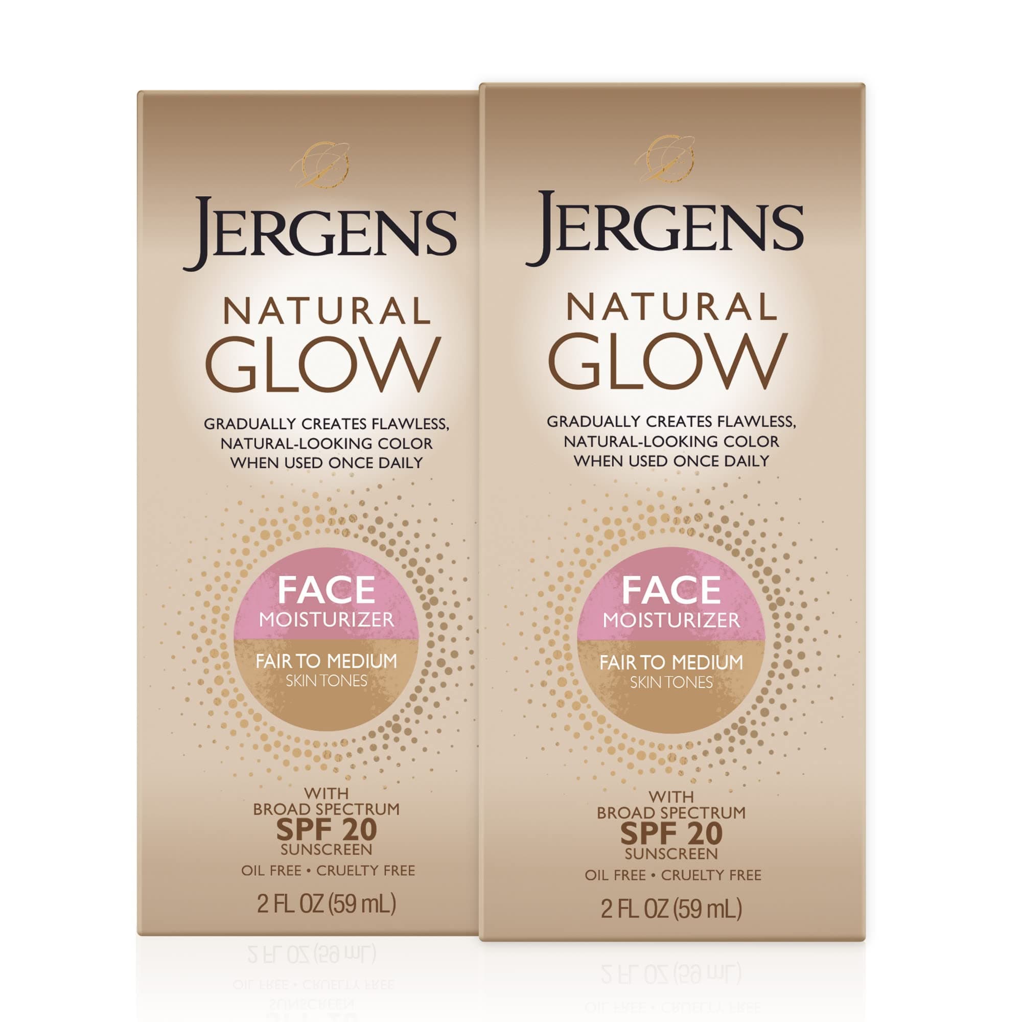 Natural Glow Face Self Tanner Lotion SPF 20, Sunless Tanning, Fair to Medium Skin Tone, Daily Facial Sunscreen, Oil-Free, Broad Spectrum UVA and UVB Protection, 2 Oz, Pack of 2