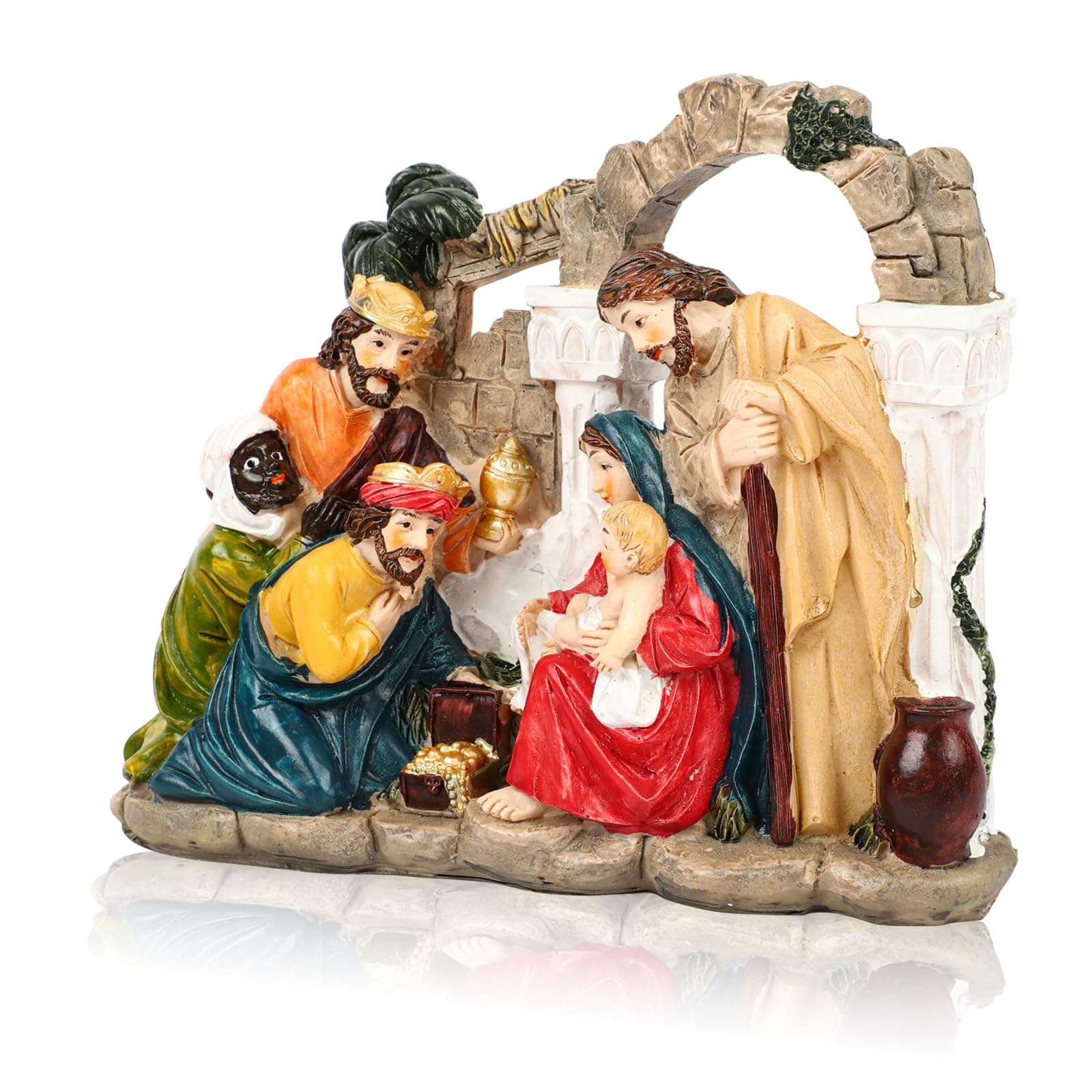 Mayoii Nativity Set, Christmas Nativity Scene with 3 Wise Men, Resin Material Nativity Set with Figures Christmas Decoration (7.28" H x 6.3" W x 3" D)