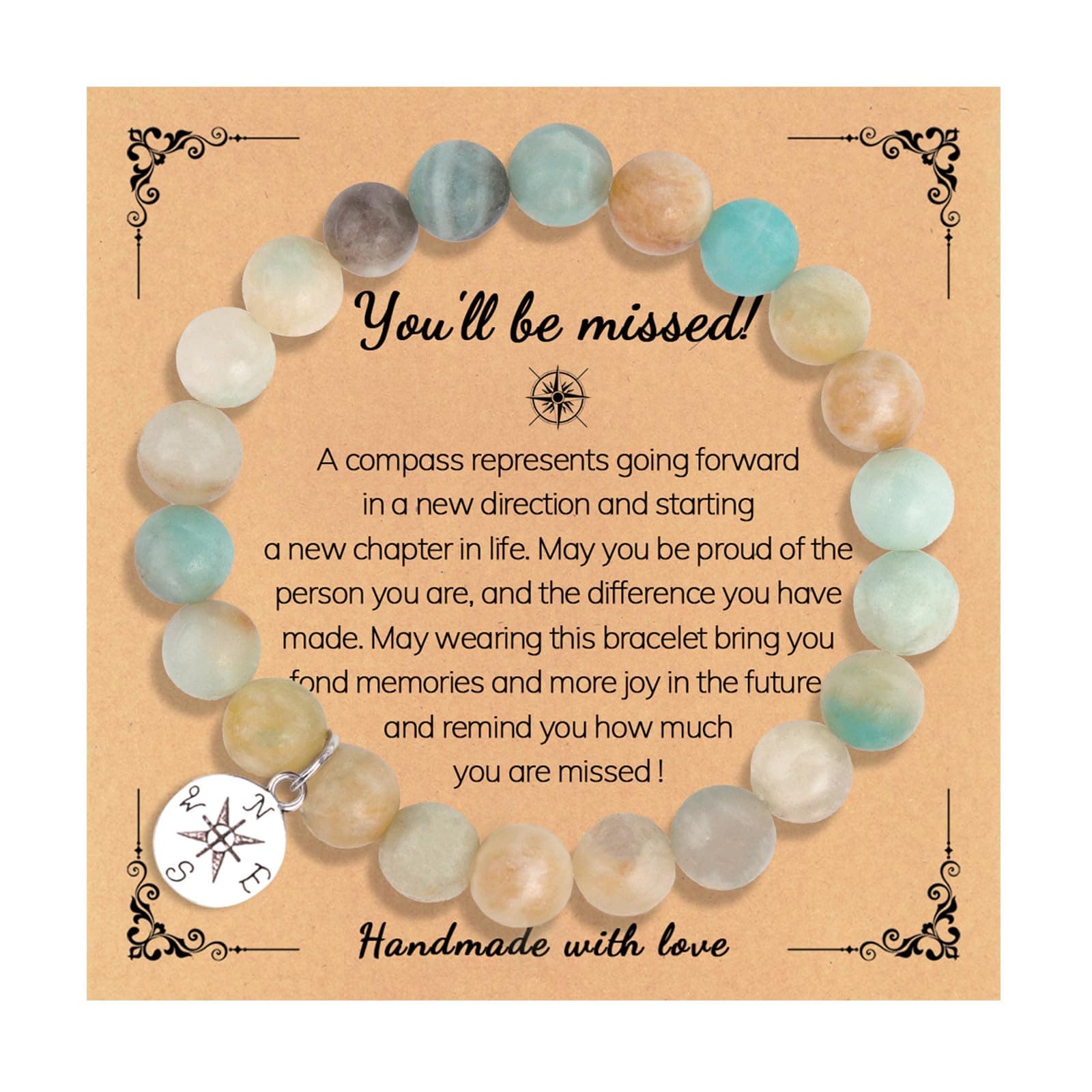 COLORFUL BLINGNatural Stone Compass Bracelet You Will Be Missed Farewell Going Away Goodbye Gifts Friends Retirement Gifts for Coworker Manager Boss Teacher Employee