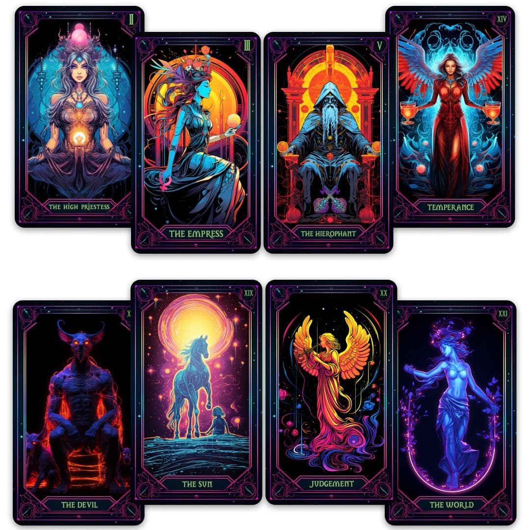 CRAFTERIAN Neon Tarot Cards │78 Tarot Cards │Original Tarot Cards for Beginners and Experts with Guide Book and Foil Edges│Fortune Telling Game, Divination Tools for All Skill Levels,.