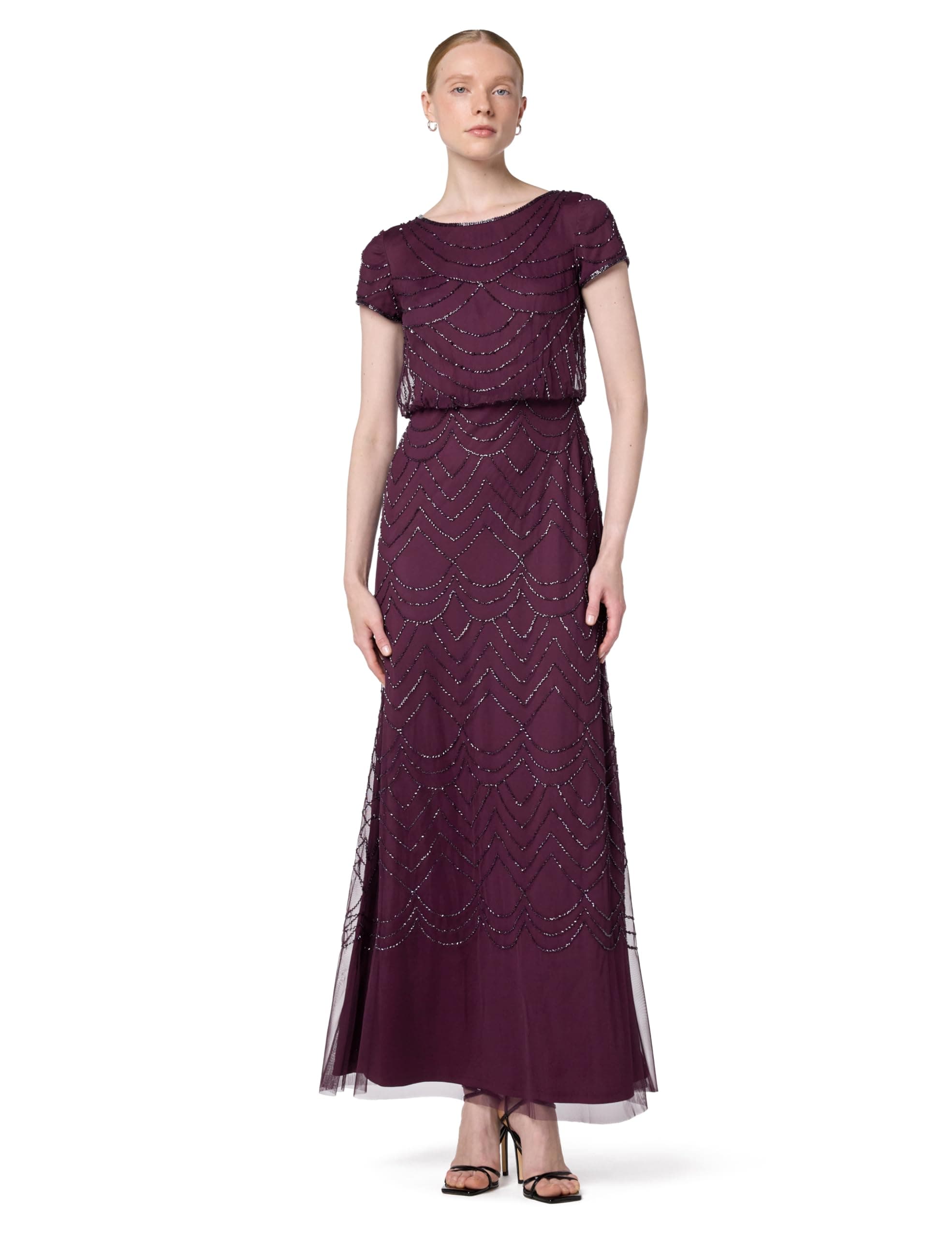 Womens Short Sleeve Blouson Beaded Gown