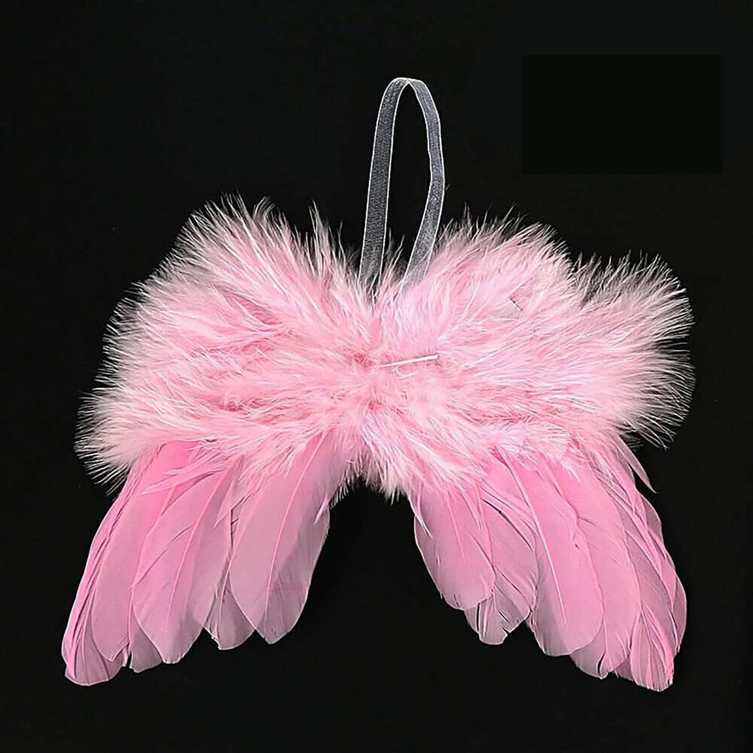 5/10PCS Vintage Feather Hanging Angel Wings Christmas Tree Wedding Decorations Gift Hanging Xmas Ornament(White/Pink) (Pink, 10)