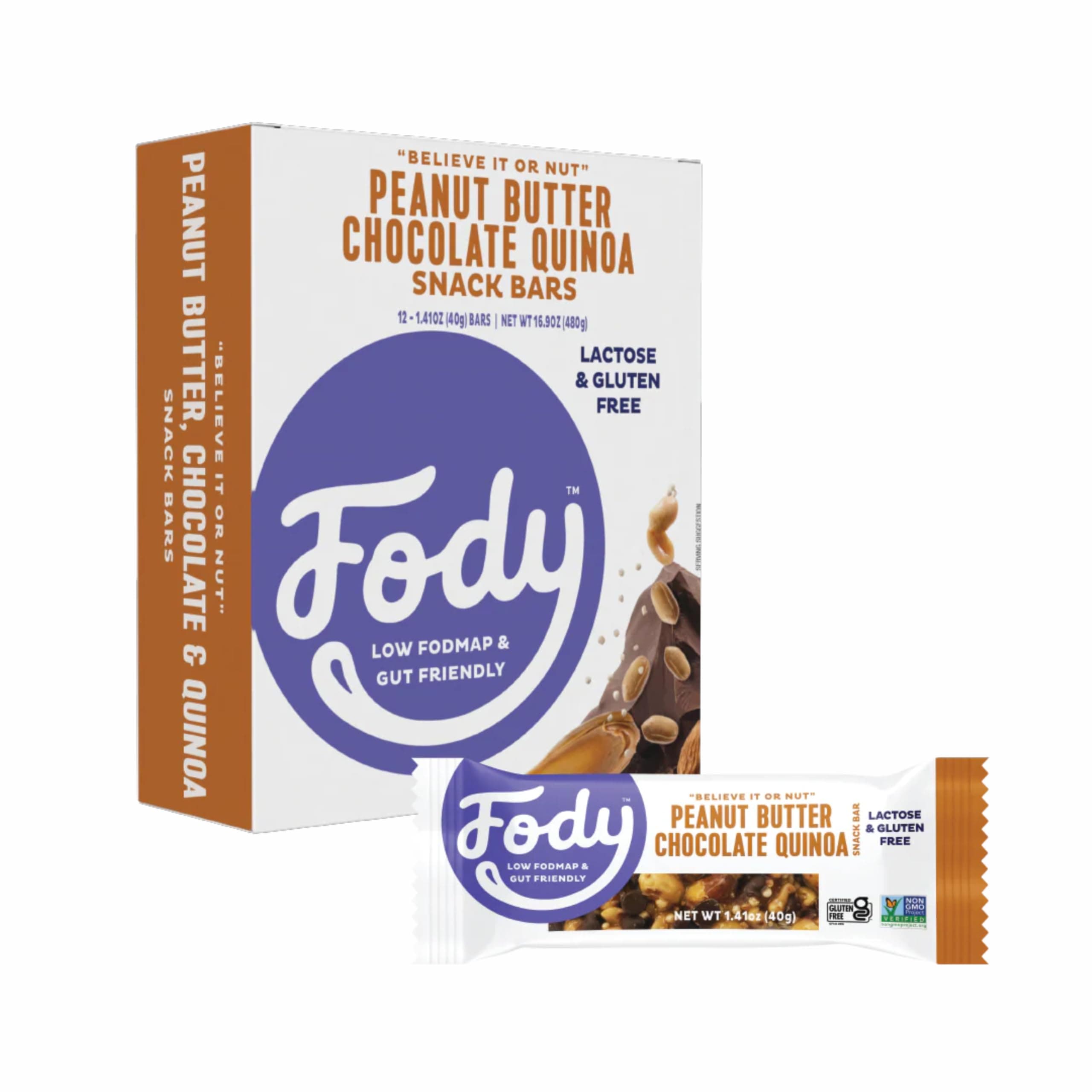 Foods Snack Bars, Peanut Butter Chocolate Quinoa, 1.41 Oz (Pack of 12), 6g Protein, Low FODMAP, Gut & IBS Friendly, Vegan, Lactose Free, Non-GMO, Gluten Free