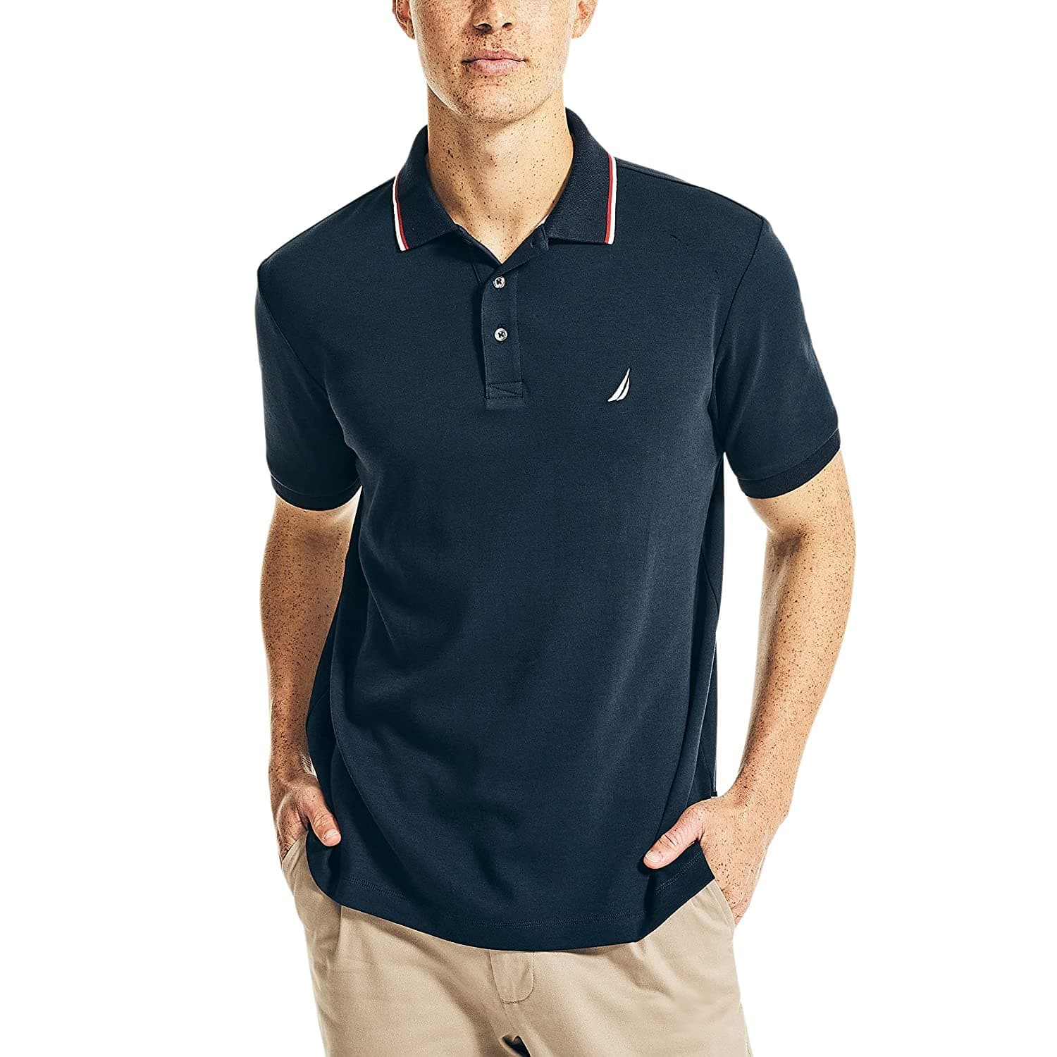 Men's Classic Fit Short Sleeve Dual Tipped Collar Polo Shirt