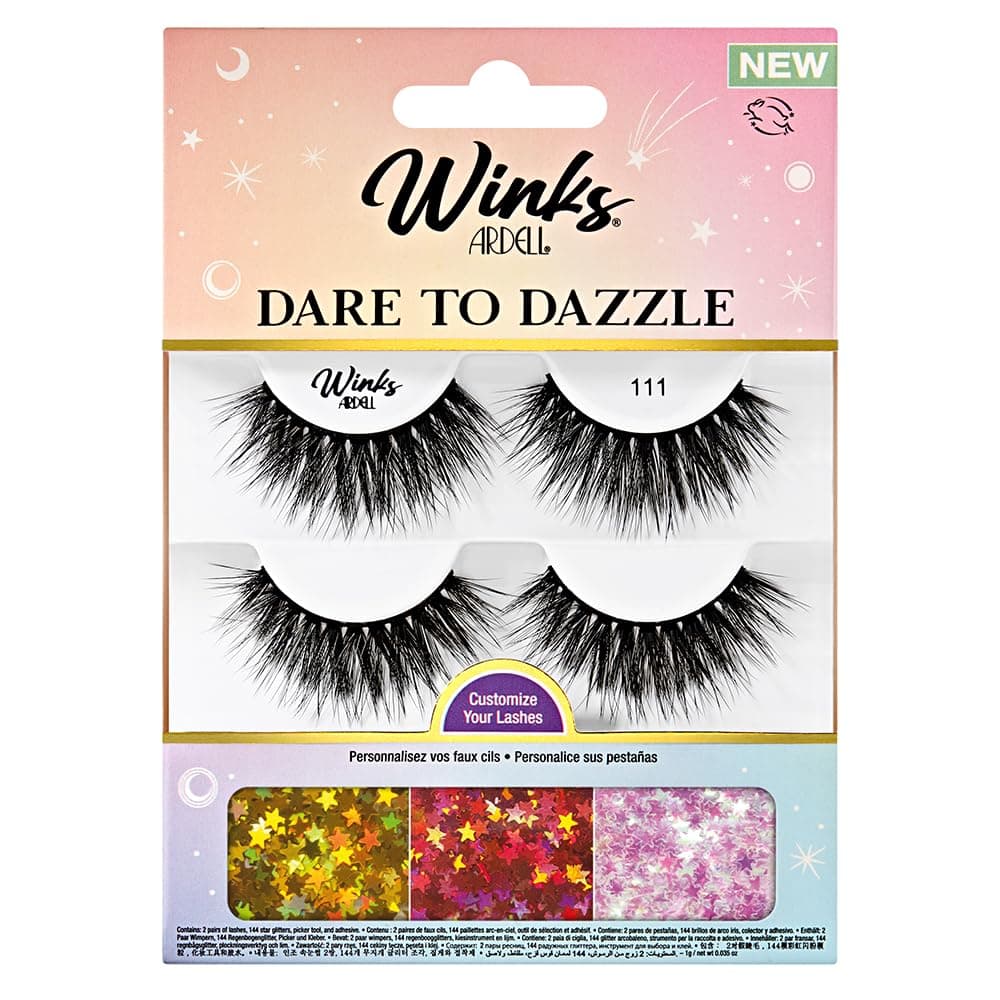 Winks 111 Lash Kit, Includes False Lashes, 144 Jewels, Lash Adhesive, Picker Tool - Complete False Eyelashes Set