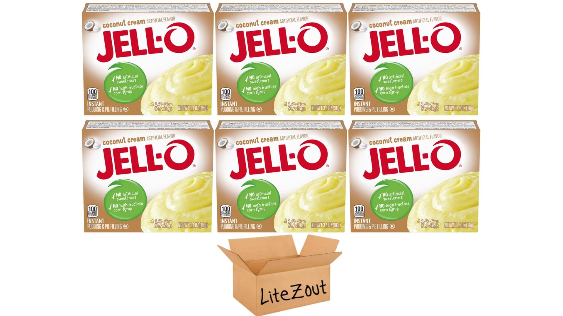 Instant Coconut Cream Pudding & Pie Filling (3.4 oz Boxes, Pack of 6), by Litezout and packed in Litezout box