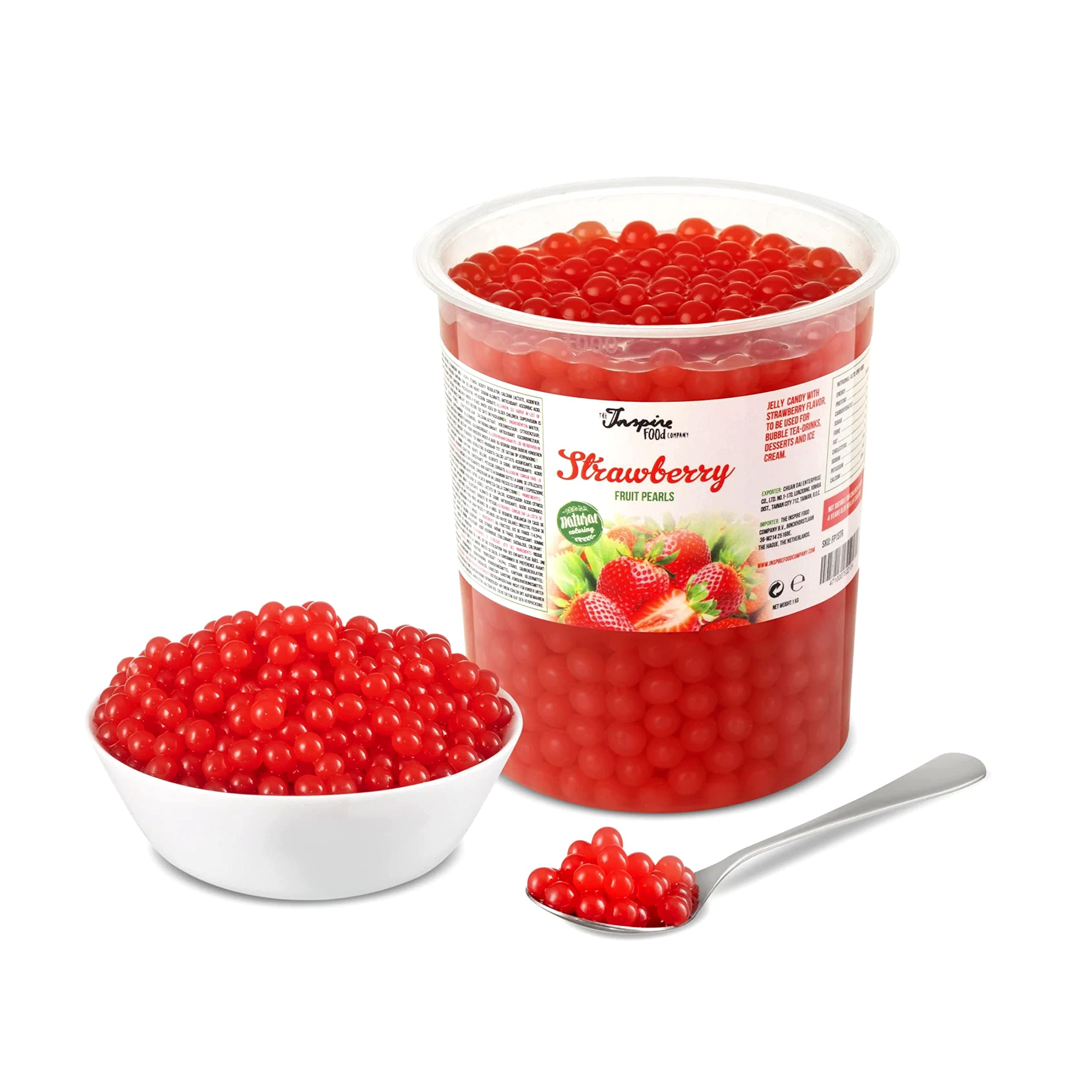 Strawberry INSPIRE FOOD Popping Boba Pearls for Bubble Tea | 2 lb Tubs | 100% Vegan & Gluten Free Bursting Pearls | Lower Sugar & Real Fruit Juice for Teas, Shakes, Dessert, Smoothies