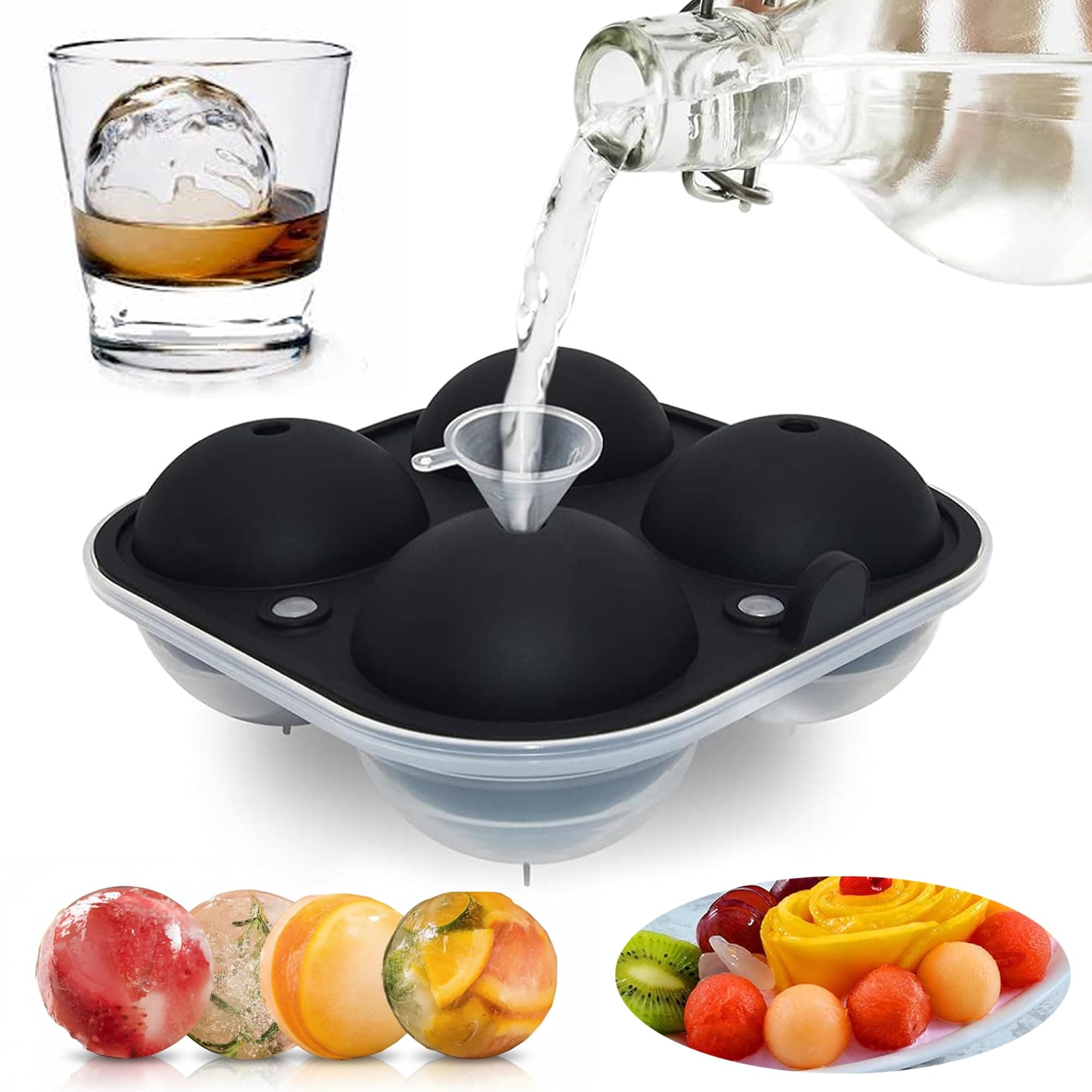 Silicone Ice Ball Maker Moulds, 6.3cm(2.5in) Sphere Ice Cube Moulds - Large Ice Cube Moulds Great for Kids with Candy Pudding Jelly Milk Juice Chocolate Moulds or Cocktails Whiskey,Ice Cube Trays
