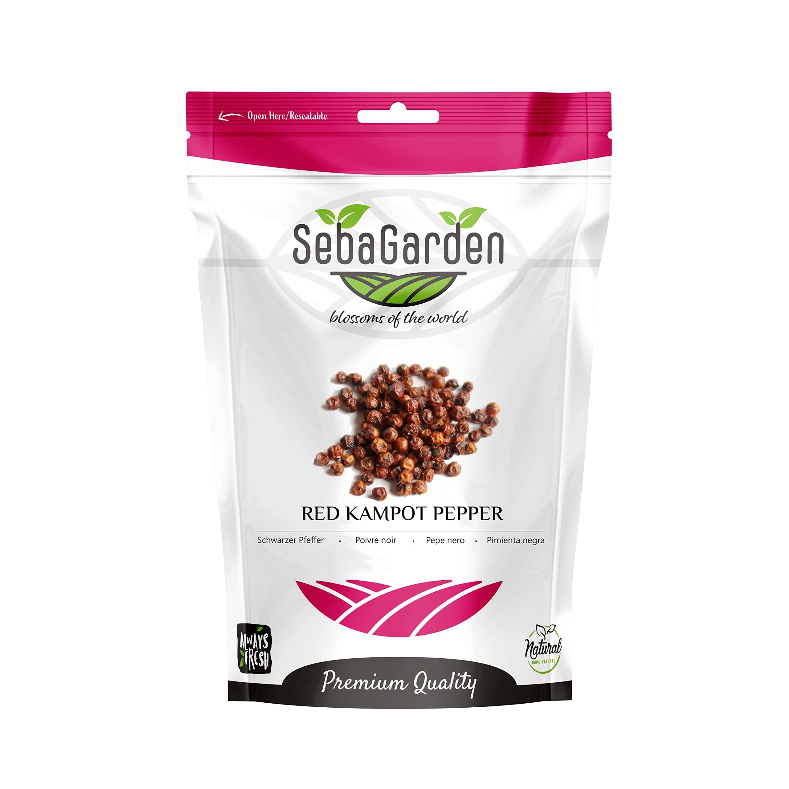 Seba Garden - PGI Premium Grade Kampot Pepper - 100g - Peppercorns - Organically Grown in Kampot/Cambodia (Red Pepper)