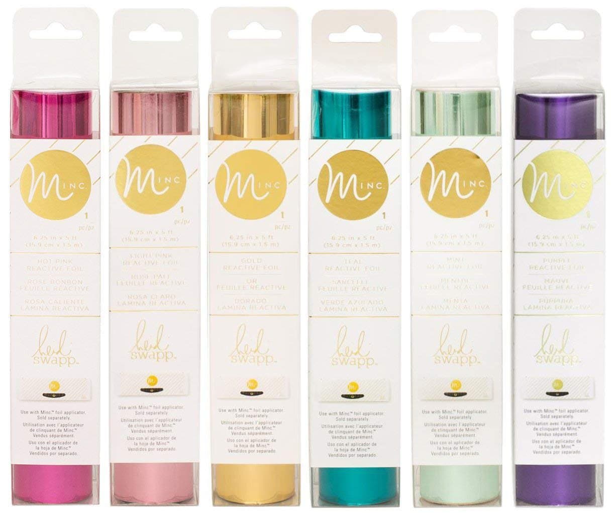 Heidi Swapp Minc Reactive Foil - Six 6.25" x 5' Rolls - Hot Pink, Light Pink, Mint, Teal, Gold, Purple