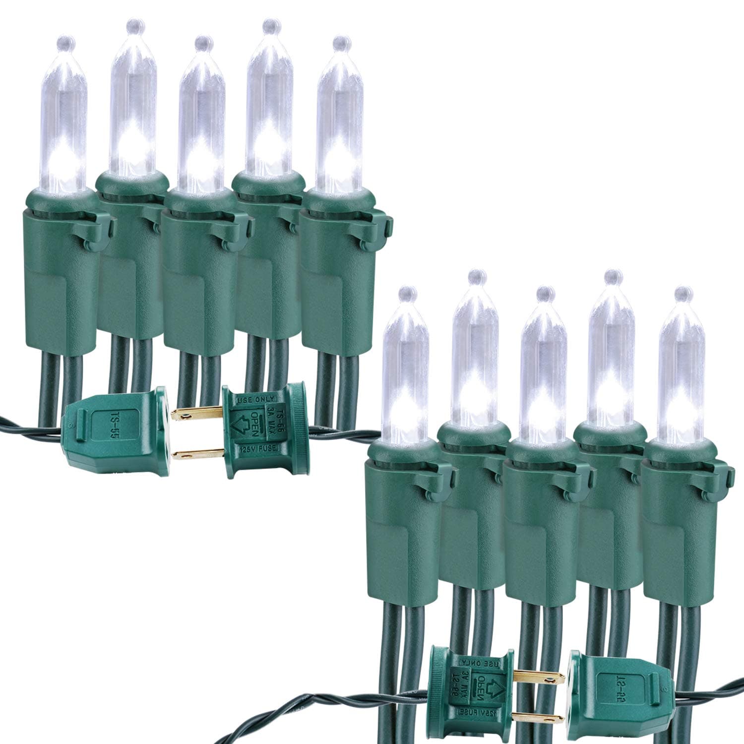 BrizLabs Christmas Lights, 33ft 100 LED String Lights, Connectable Christmas Lights Outdoor, 120V UL Certified Mini Clear LED Light Set for Trees, Wedding Decoration, Green Wire, Cool White, 2 Pack