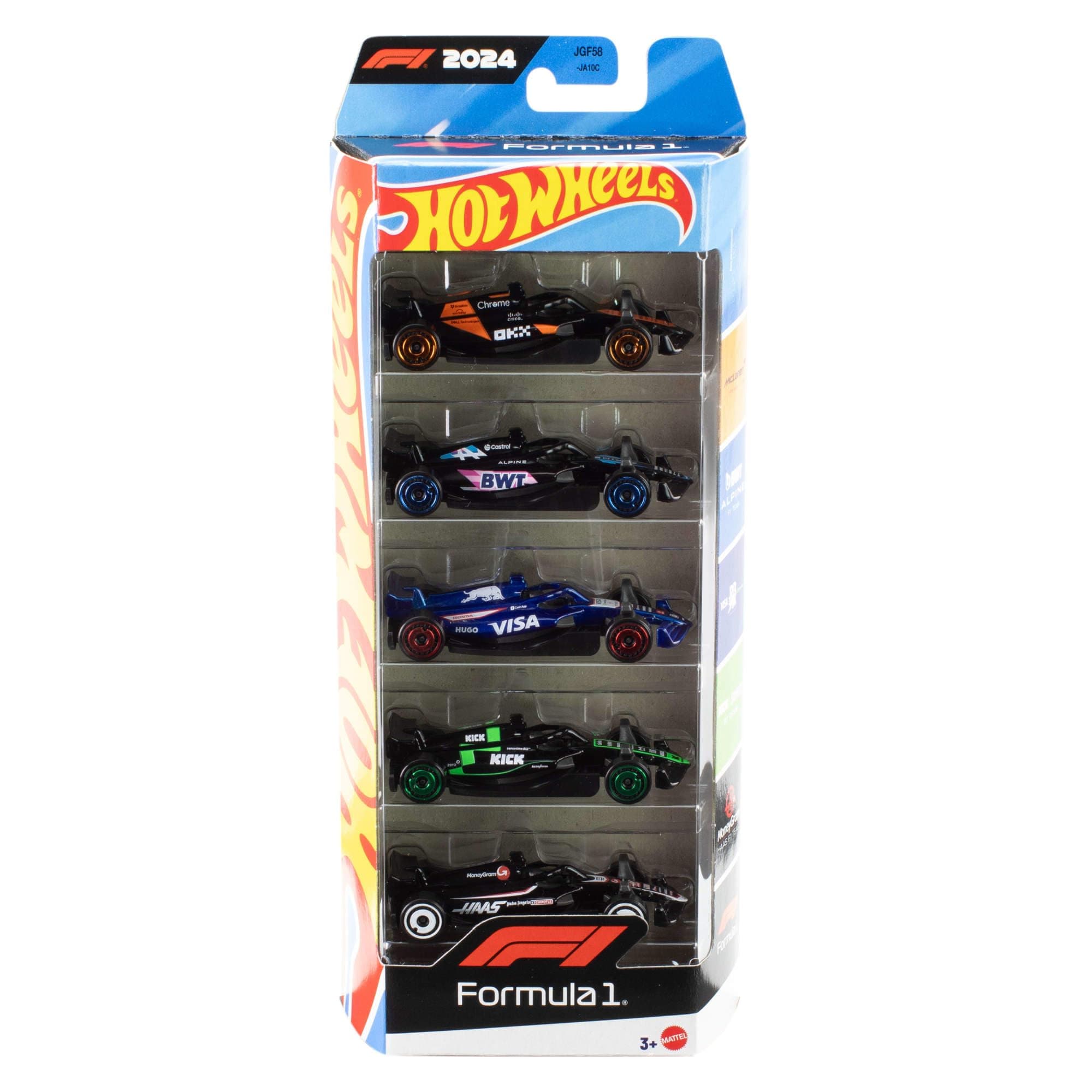 Toy Cars Formula 1 5-Pack, Set of 5 1:64 Scale Die-Cast Vehicles Featuring F1 Racing Team Decos, Collectible Race Cars, JGF58