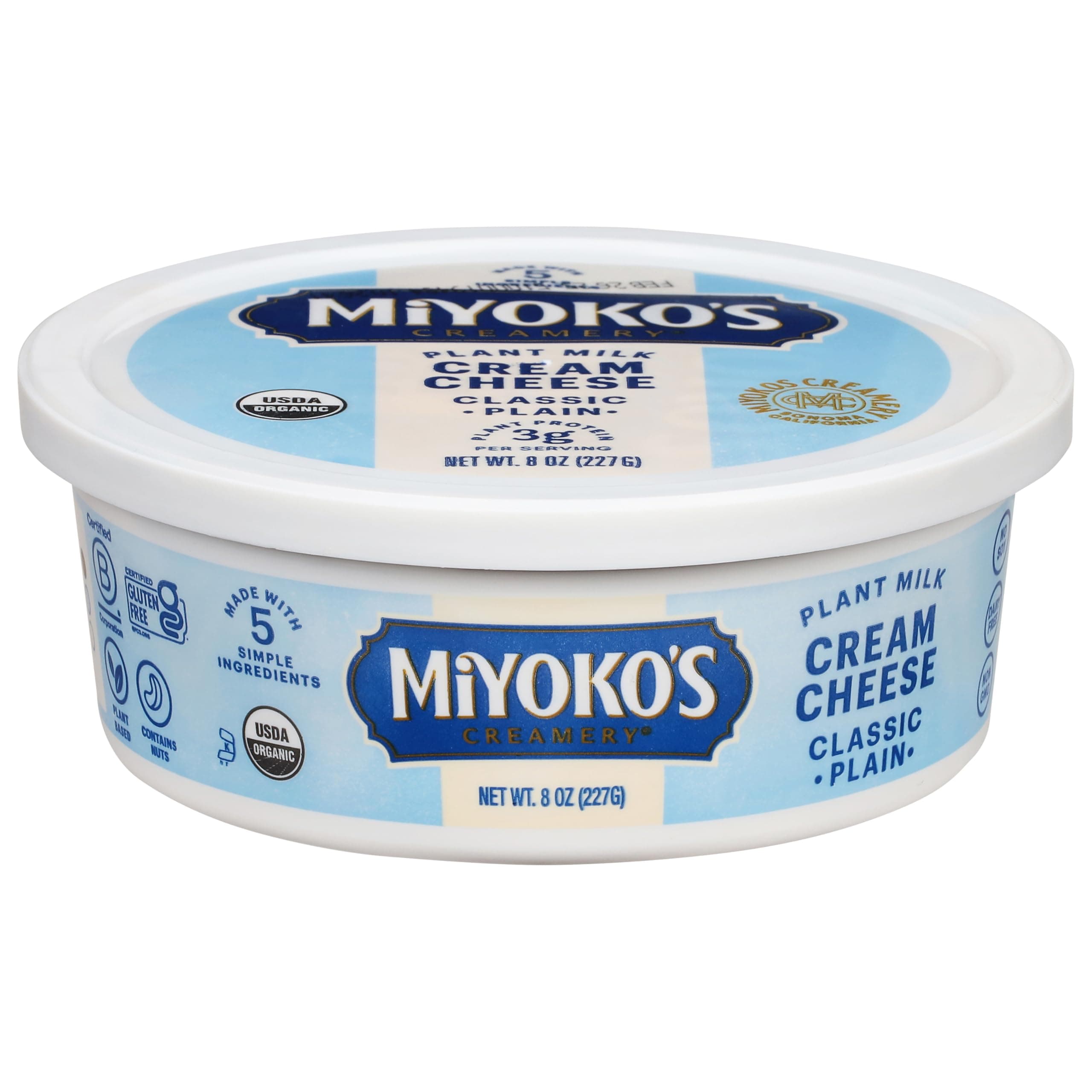 MIYOKO'S CREAMERY Organic Vegan Cream Cheese, Classic Plain, 8 oz Tub (1-Pack)
