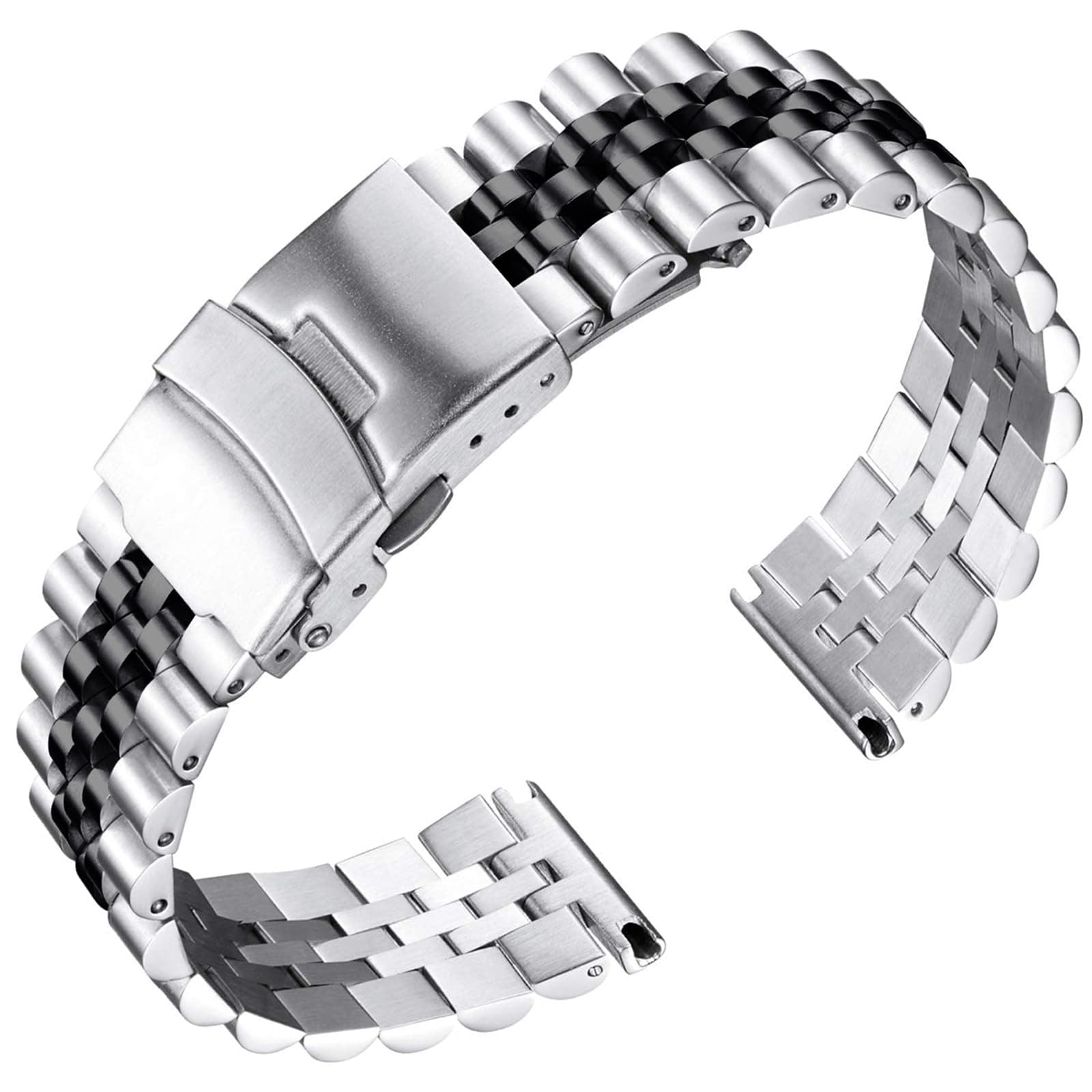 Stainless Steel Watch Strap Replacement Metal Watch Bracelet 18mm 20mm 22mm 24mm 26mm Smart Watch Band for Men Women in Silver, Gold, Black, Rose Gold, Two Toned with Safety Deployment Clasp