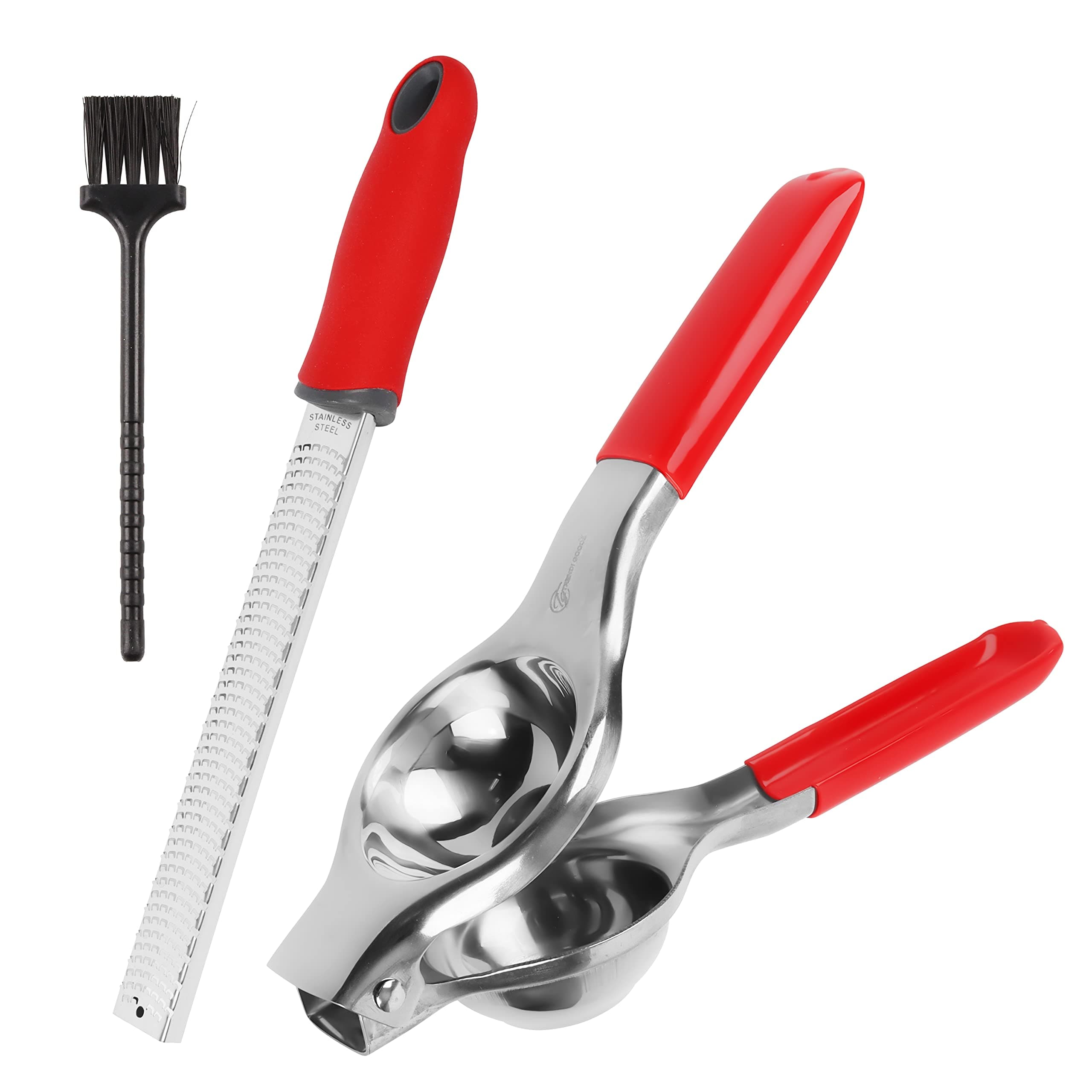 Lemon Lime Squeezer-2 piece kit- Stainless Steel Zester Nutmeg Grater - Dishwasher Safe Razor Sharp Zester with Non Slip Handles-No Pulp No Seeds