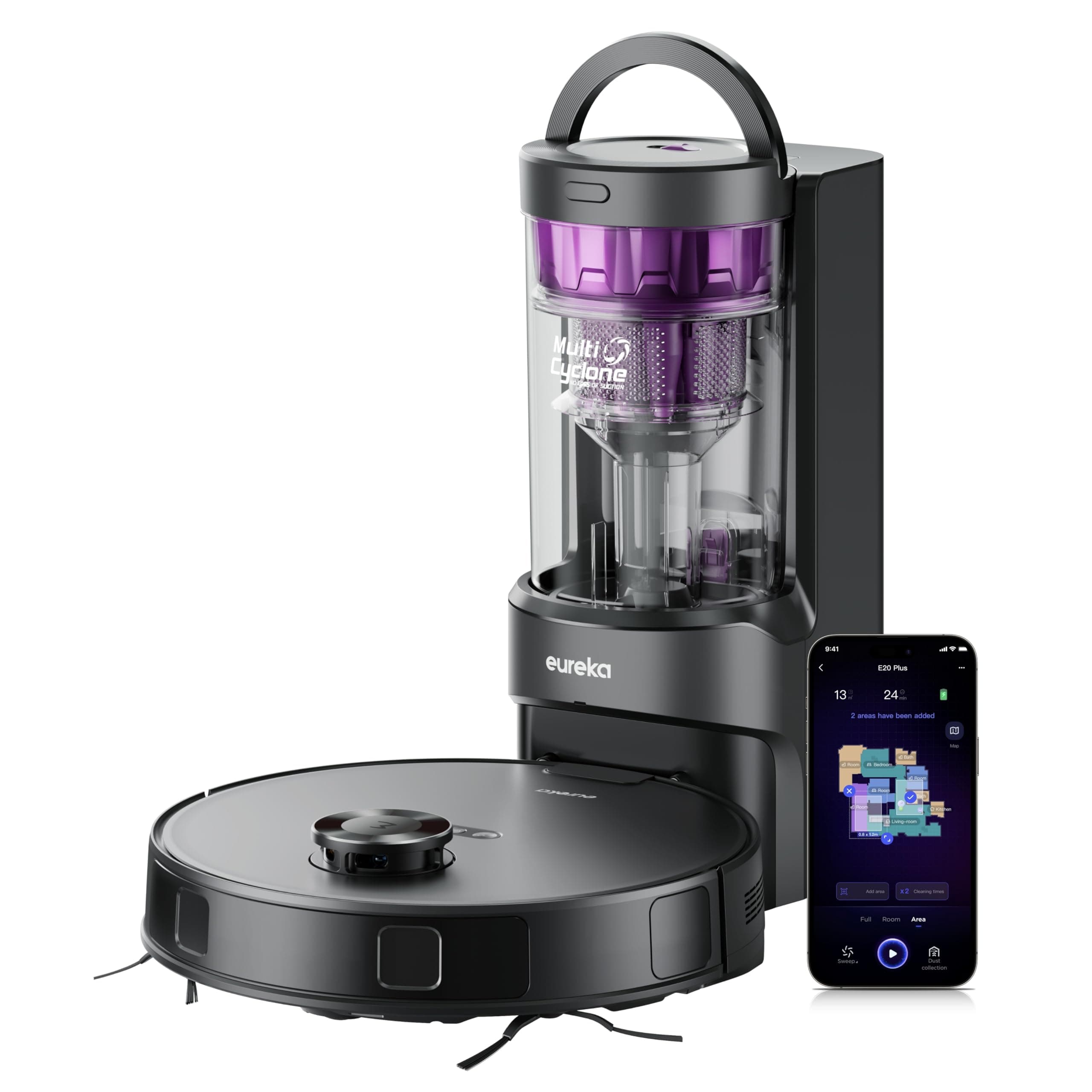 E20 Robot Vacuum with Bagless Self Emptying Station, Robotic Vacuum and Mop Combo, 45-Day Capacity, Upgraded 8000Pa Suction and Anti Hair-Tangling Brush, LiDAR Navigation, App Control