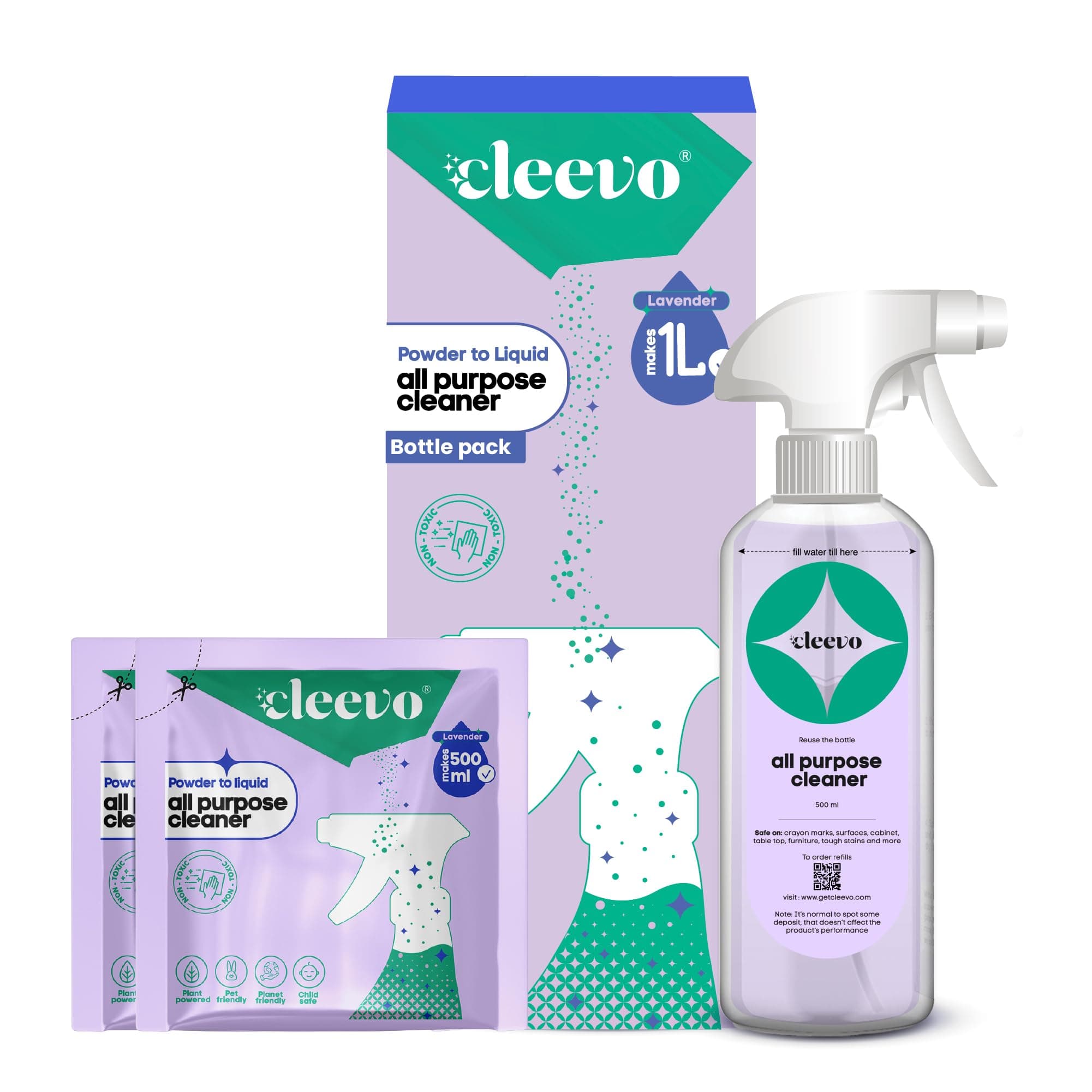 Cleevo All- Surface Cleaner- 1 Litre Bottle Pack | Powerful Surface Cleaning Liquid for Tough Stains | Non-toxic Stain Remover for Home Surfaces Cleaning | Multi Surface Cleaner (Lavender)