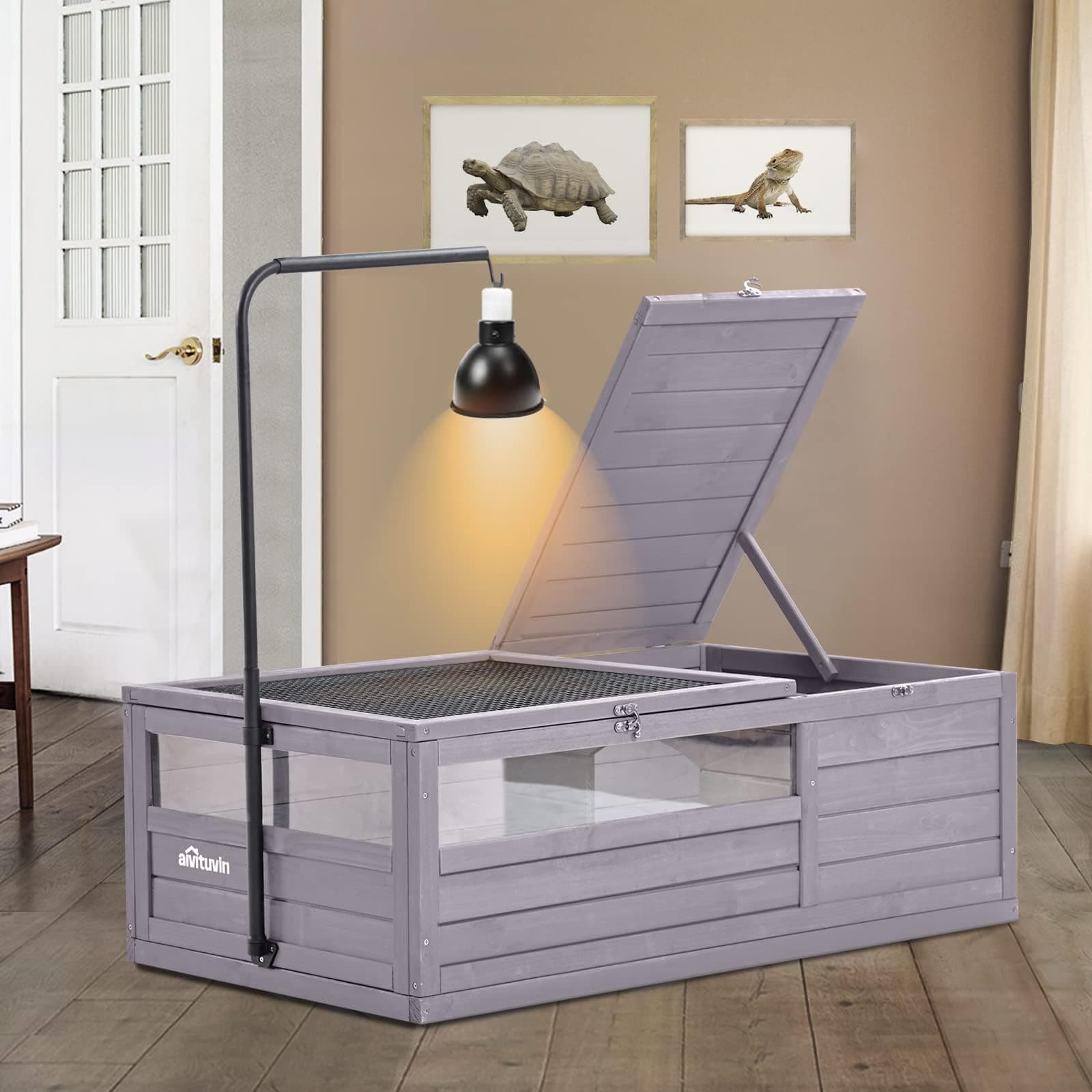 Tortoise House Wooden Tortoise Enclosures, Indoor Tortoise Habitat Outdoor Reptile Cage -Upgrade Version