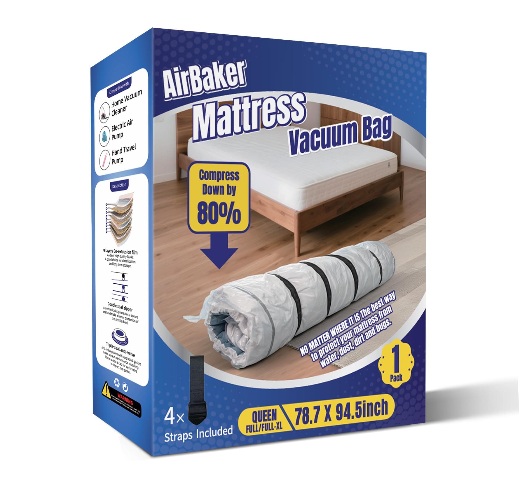 Vacuum Storage Bags for moving, Vacuum Seal Bags for Memory Foam, Latex, Clothing & Bedding, Space Saver Bags(1 Queen/Full/Full-XL)