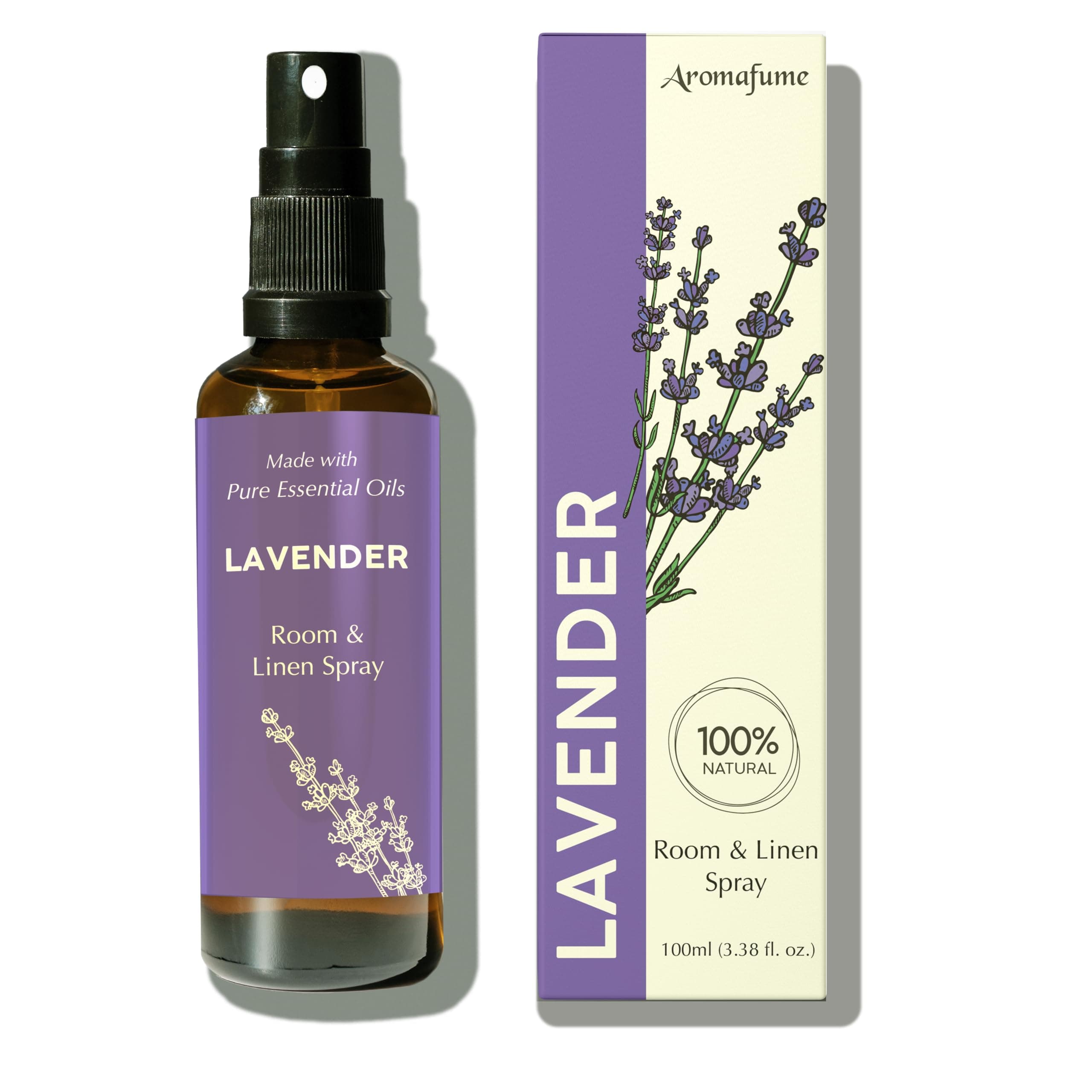 Lavender Room, Linen & Pillow Spray | 100ml/3.38 fl oz | with Pure Lavender Essential Oil | Aromatherapy Spray for Relaxation, Sleep & Stress Relief | Mist for Bedding, Fabrics