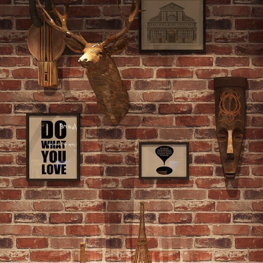 Flat Faux Brick Stone Wallpaper Roll 3D Effect Blocks Vintage Home Decoration Multi Countryside Red